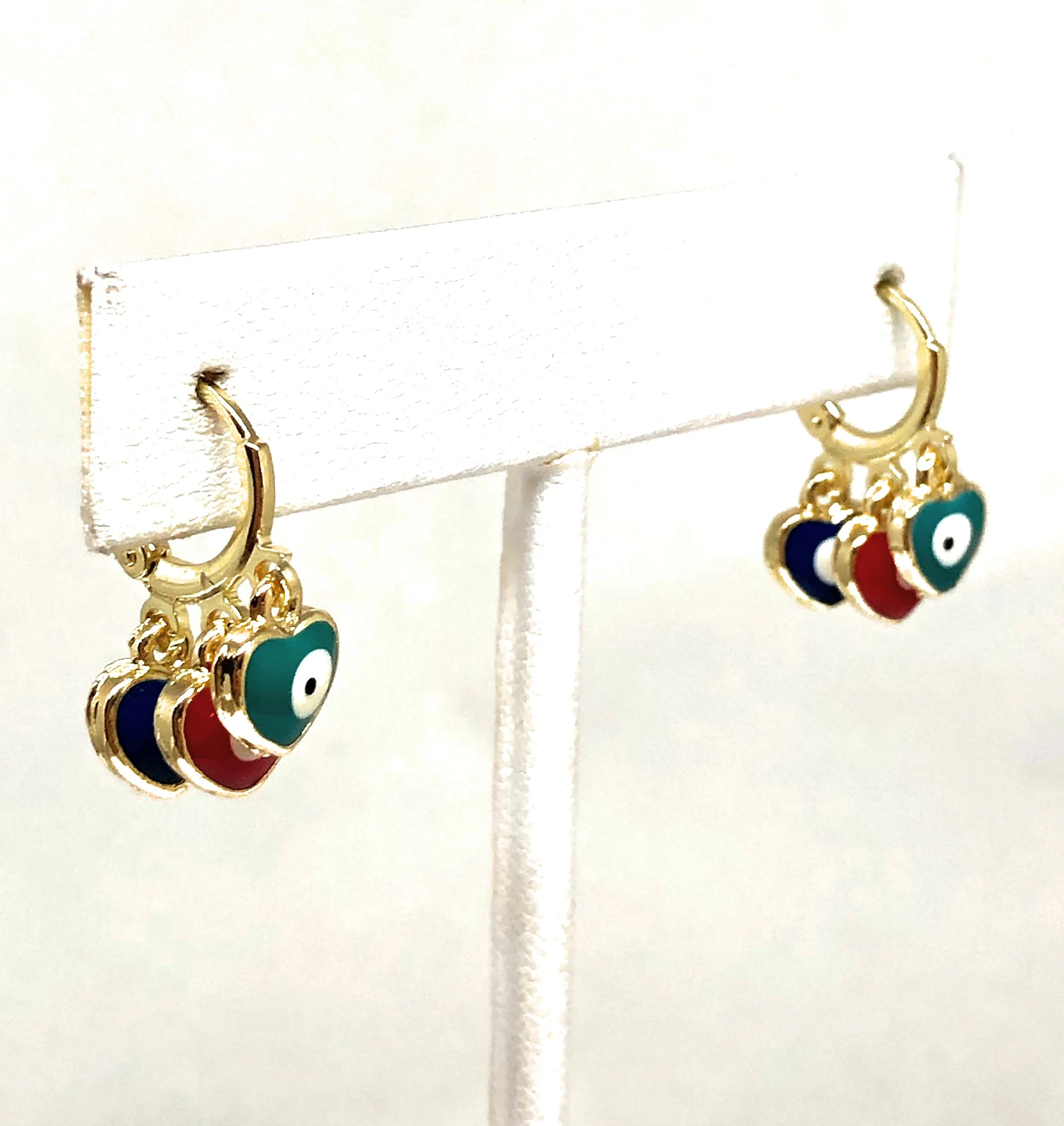 Gold Plated Evil Eye MINI MULTI-COLOR Dangle Earrings Aretes Arracadas - Image 4