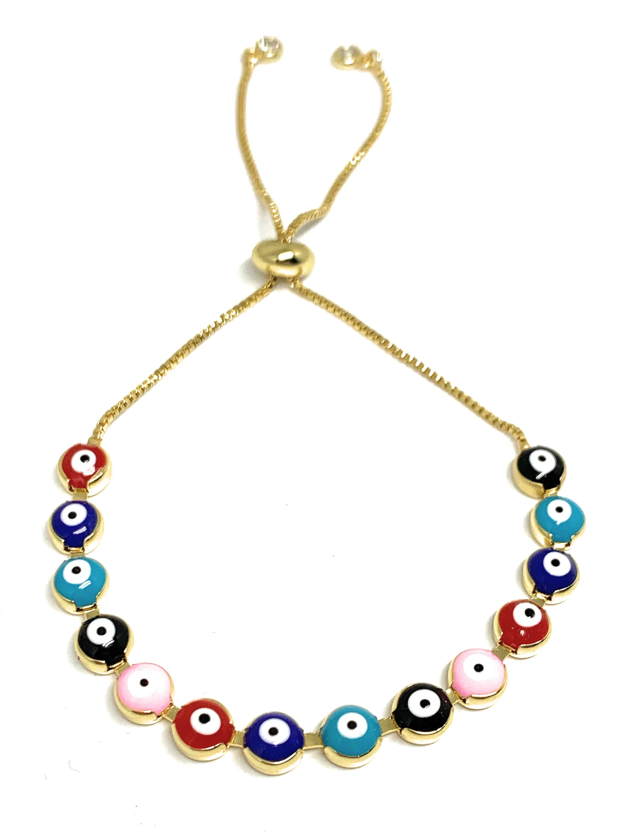Gold Plated Evil Eye Multi-Color Adjustable Bracelet - Image 3