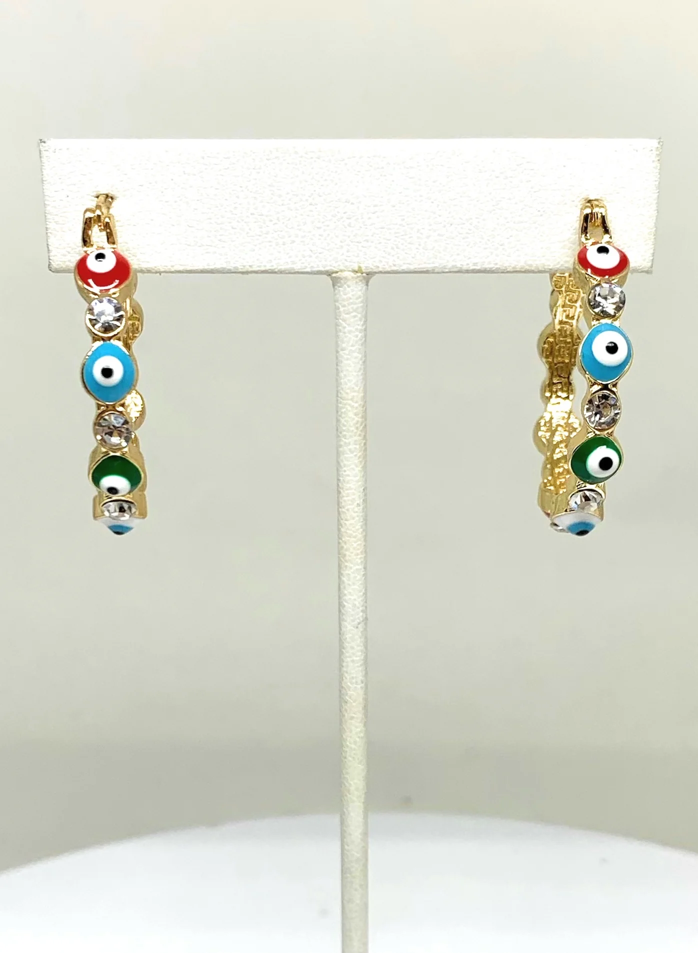 Gold Plated Evil Eye MULTI-COLOR Hoop Earrings Aretes Arracadas (1.25 INCH) - Image 5