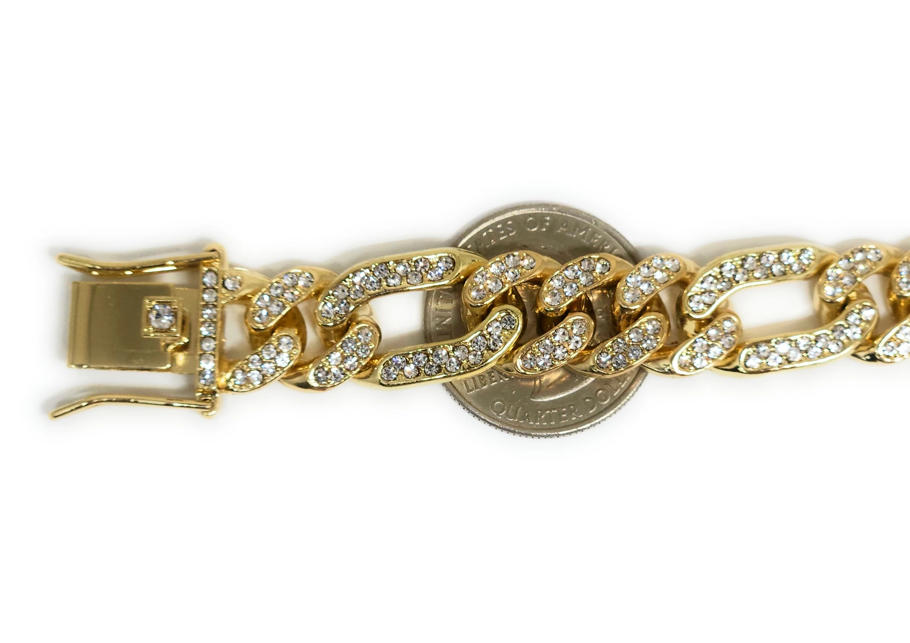 Gold Plated FIGARO ICED OUT CZ Bracelet 8" 13MM Width - Image 3