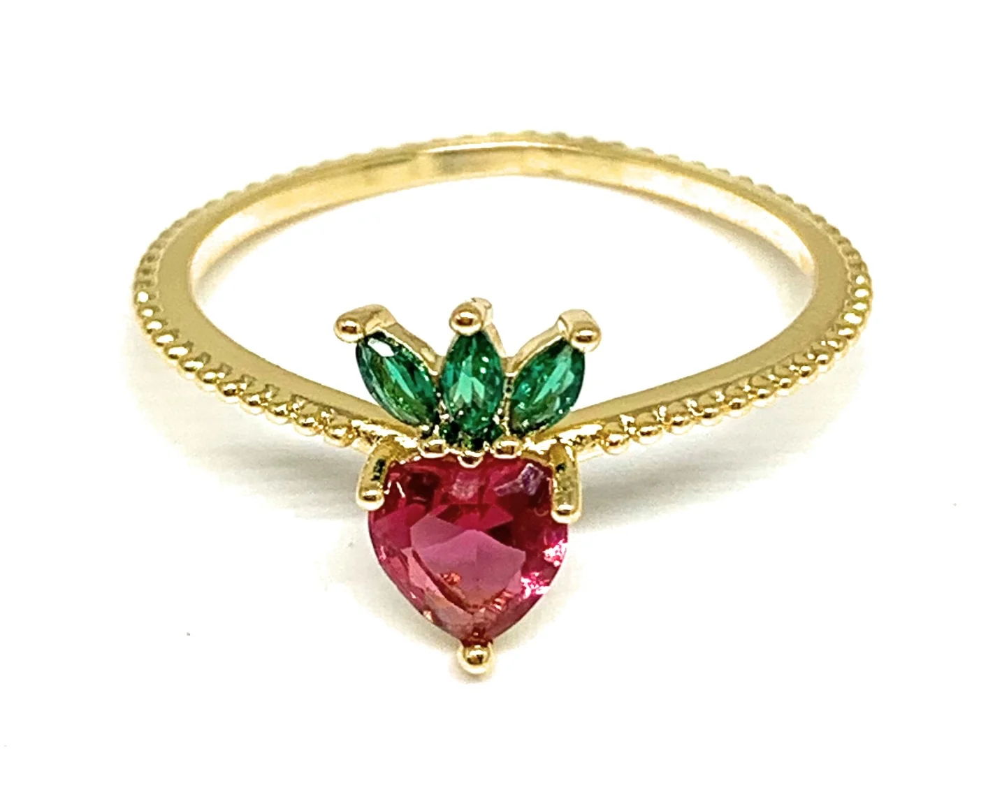 Gold Plated FRUITS CZ Band Ring Anillo (APPLE, GRAPE, PEACH, CHERRIES, STRAWBERRY) - Image 5