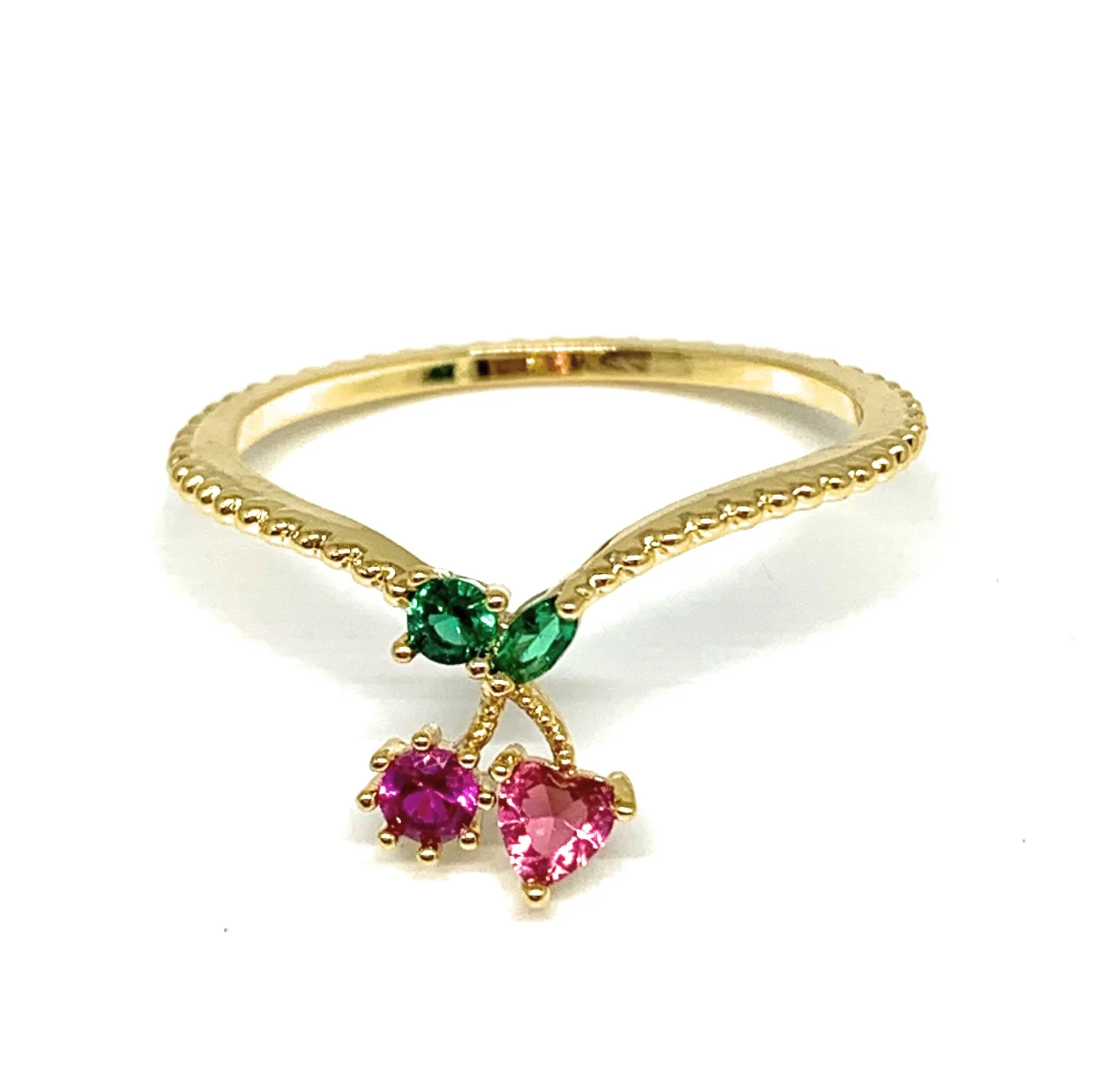 Gold Plated FRUITS CZ Band Ring Anillo (APPLE, GRAPE, PEACH, CHERRIES, STRAWBERRY) - Image 6