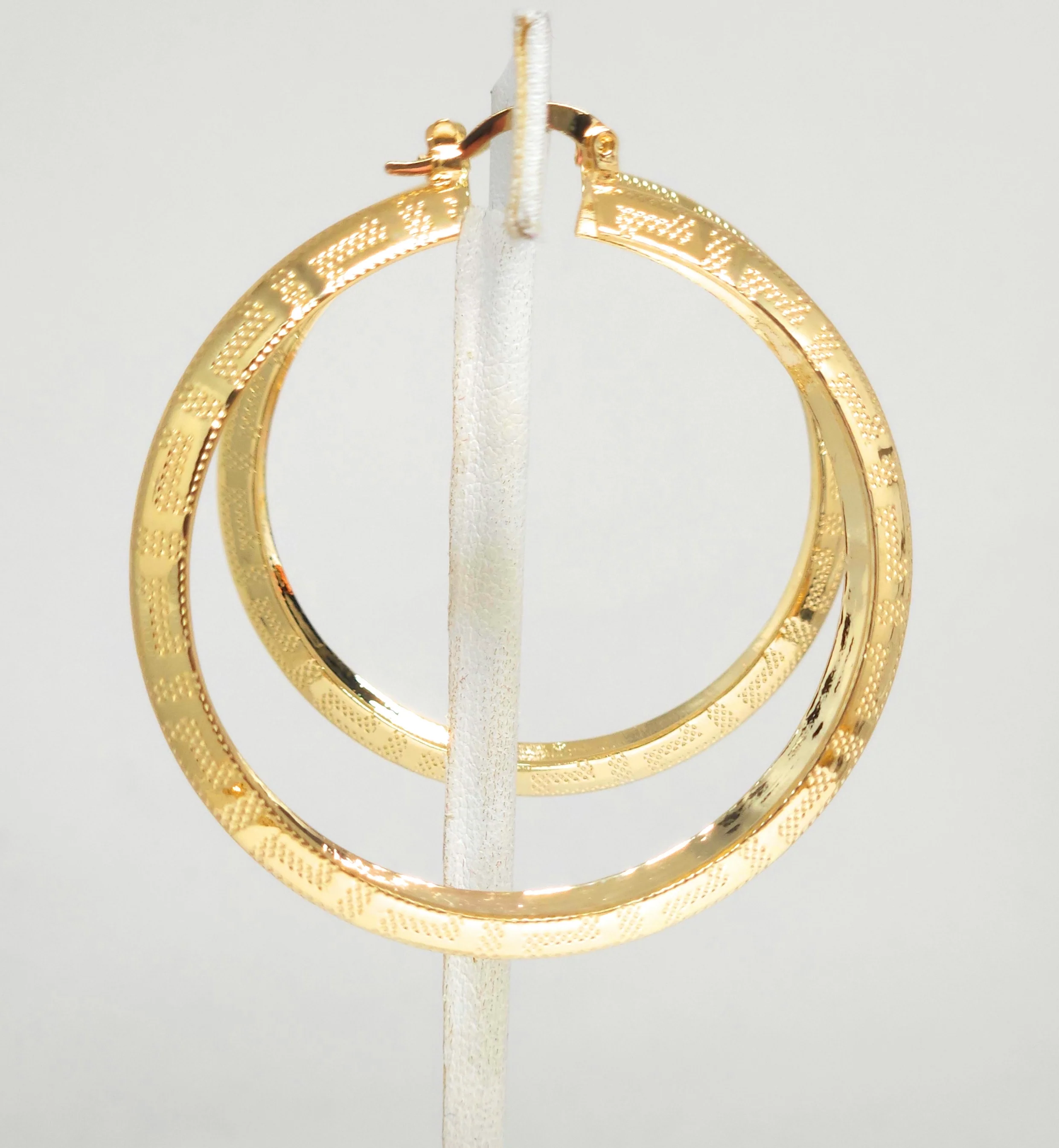 Gold Plated GREEK BORDER (MEANDROS) HOOP Earrings Aretes Arracadas - Image 3