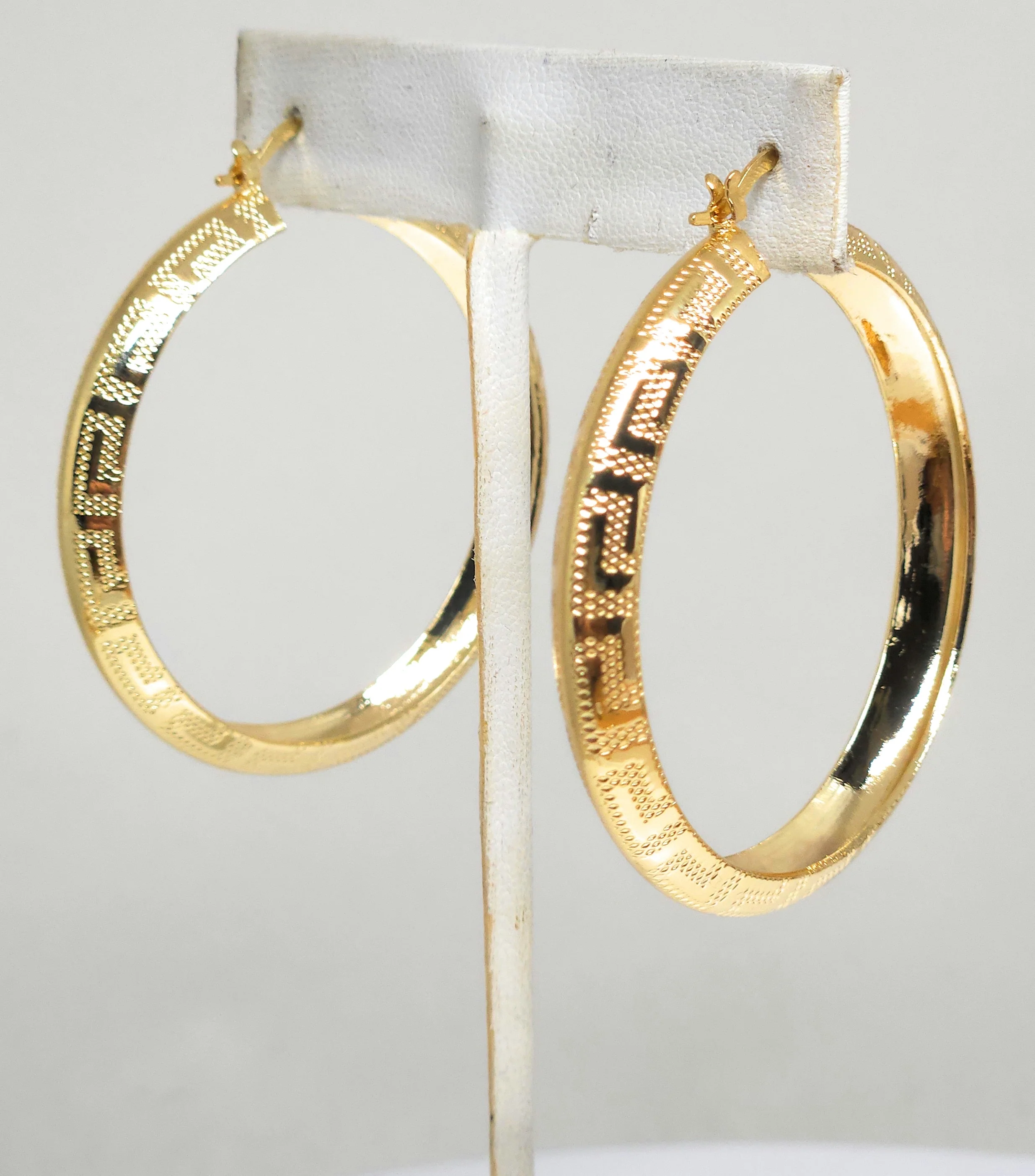 Gold Plated GREEK BORDER (MEANDROS) HOOP Earrings Aretes Arracadas - Image 4