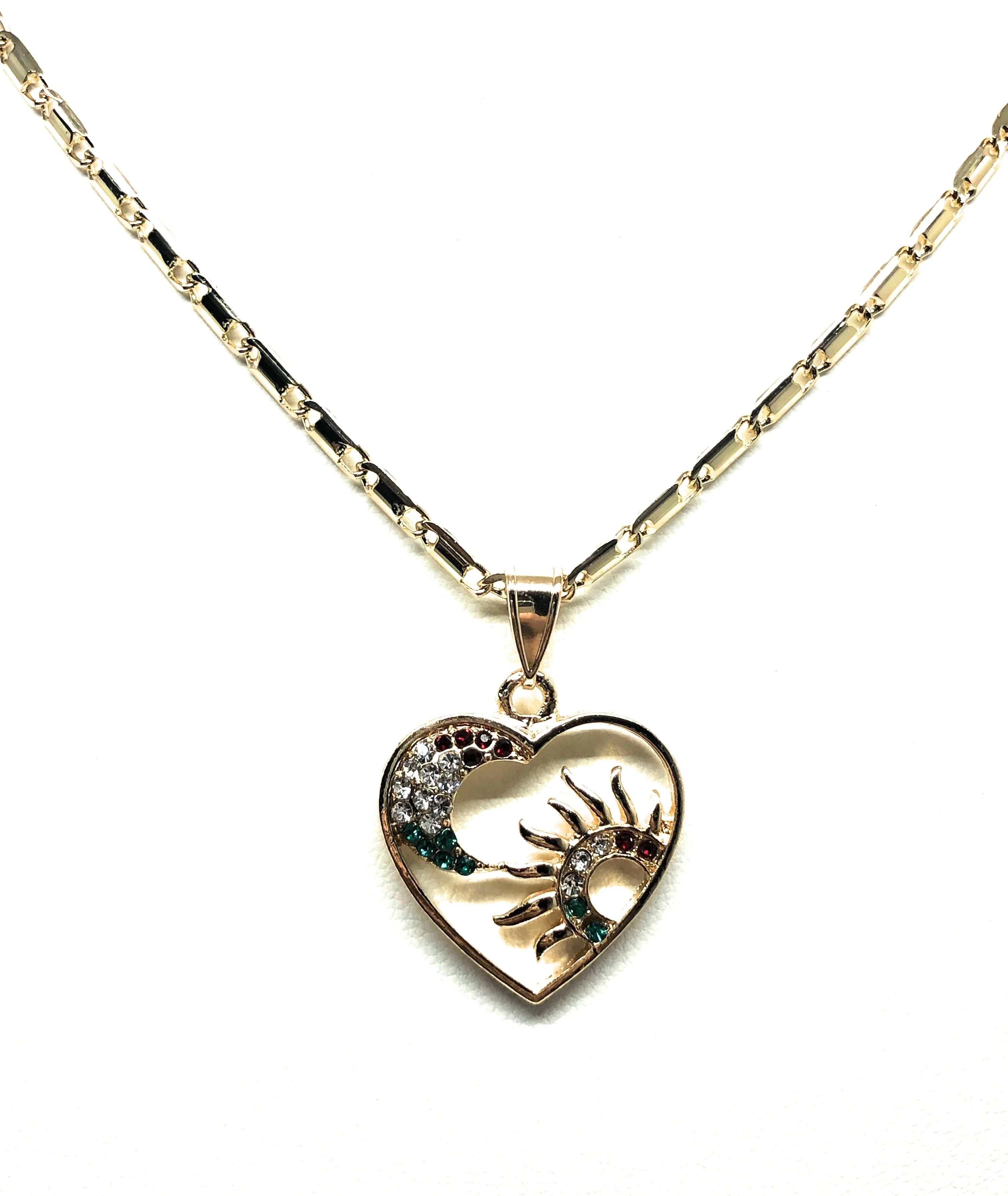 Gold Plated Heart Moon and Sun Necklace Rhinestones Necklace Pendant 24” Chain - Image 4
