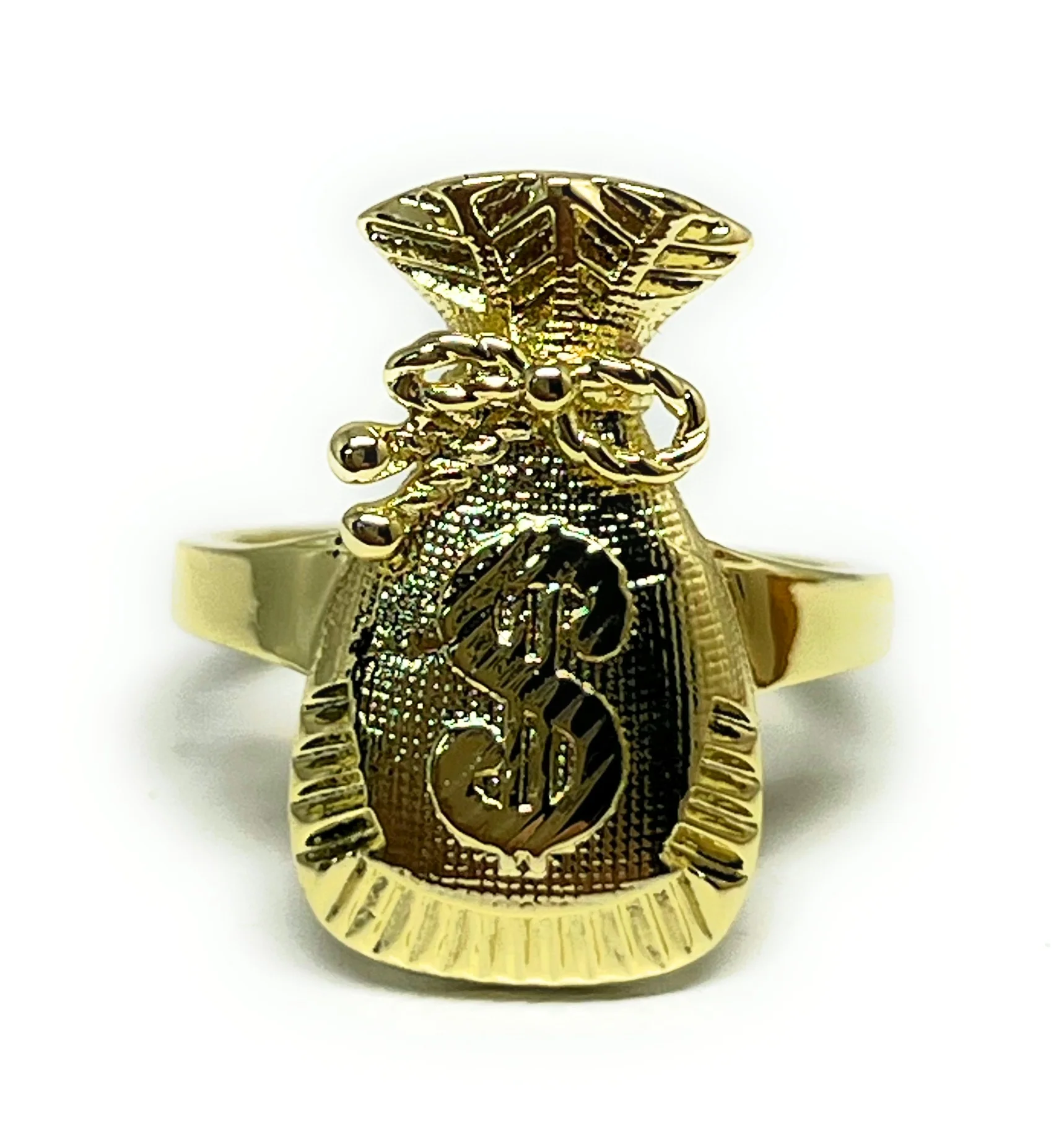 Gold Plated Hip Hop Yellow Money Bag Bills Ring