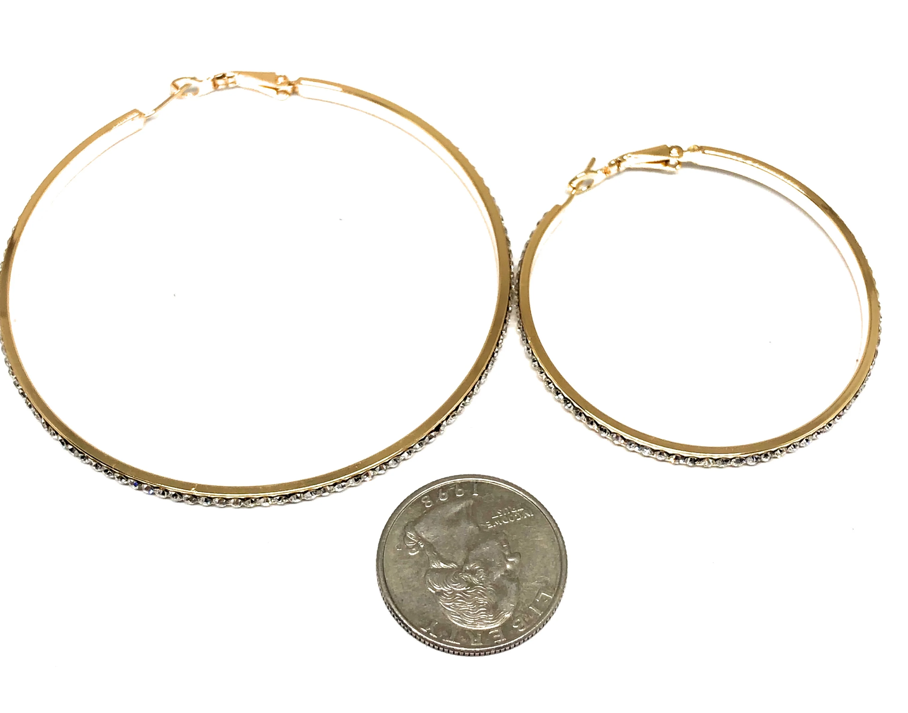 Gold Plated Hoop Earrings CZ Stones Aretes Arracadas - Image 3