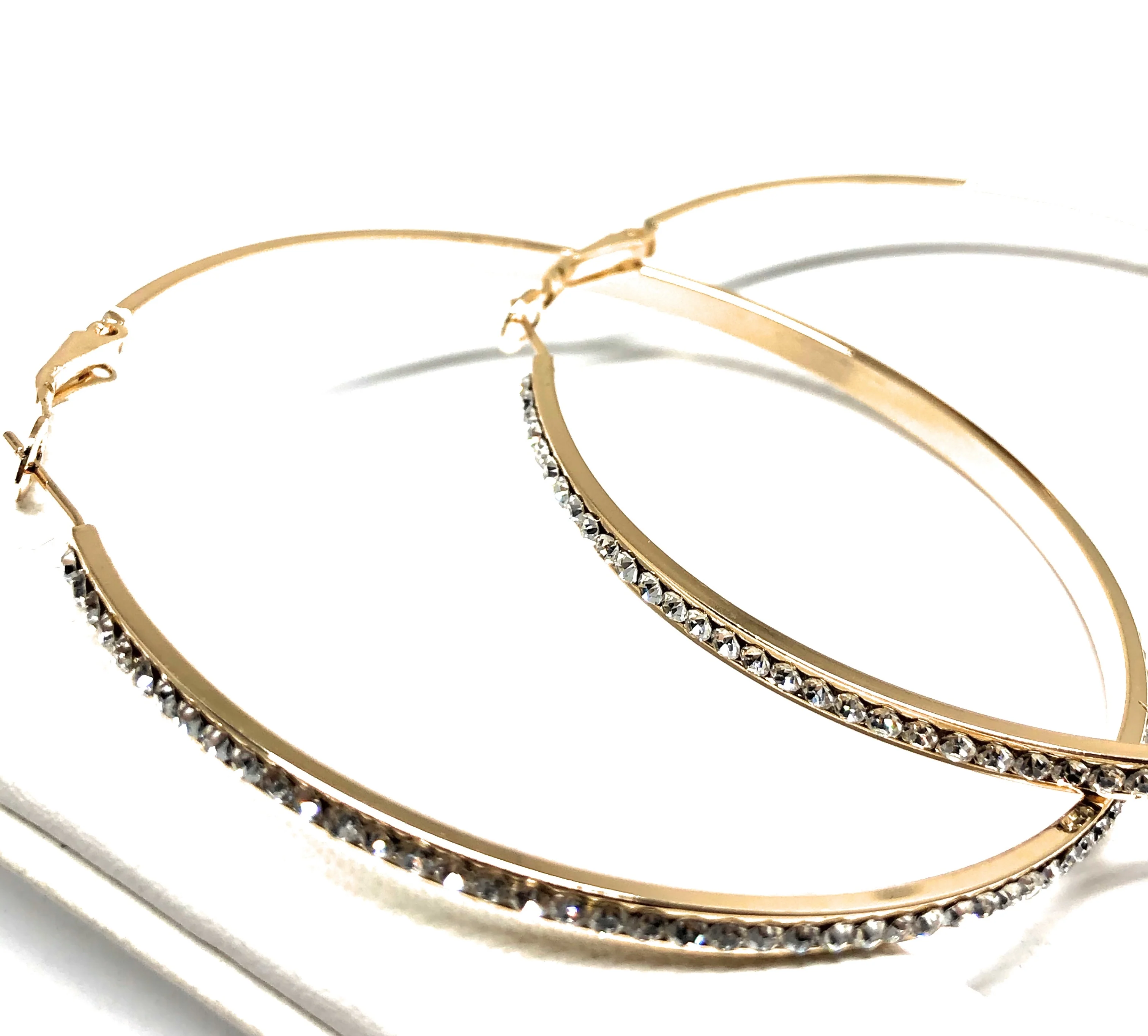 Gold Plated Hoop Earrings CZ Stones Aretes Arracadas - Image 4