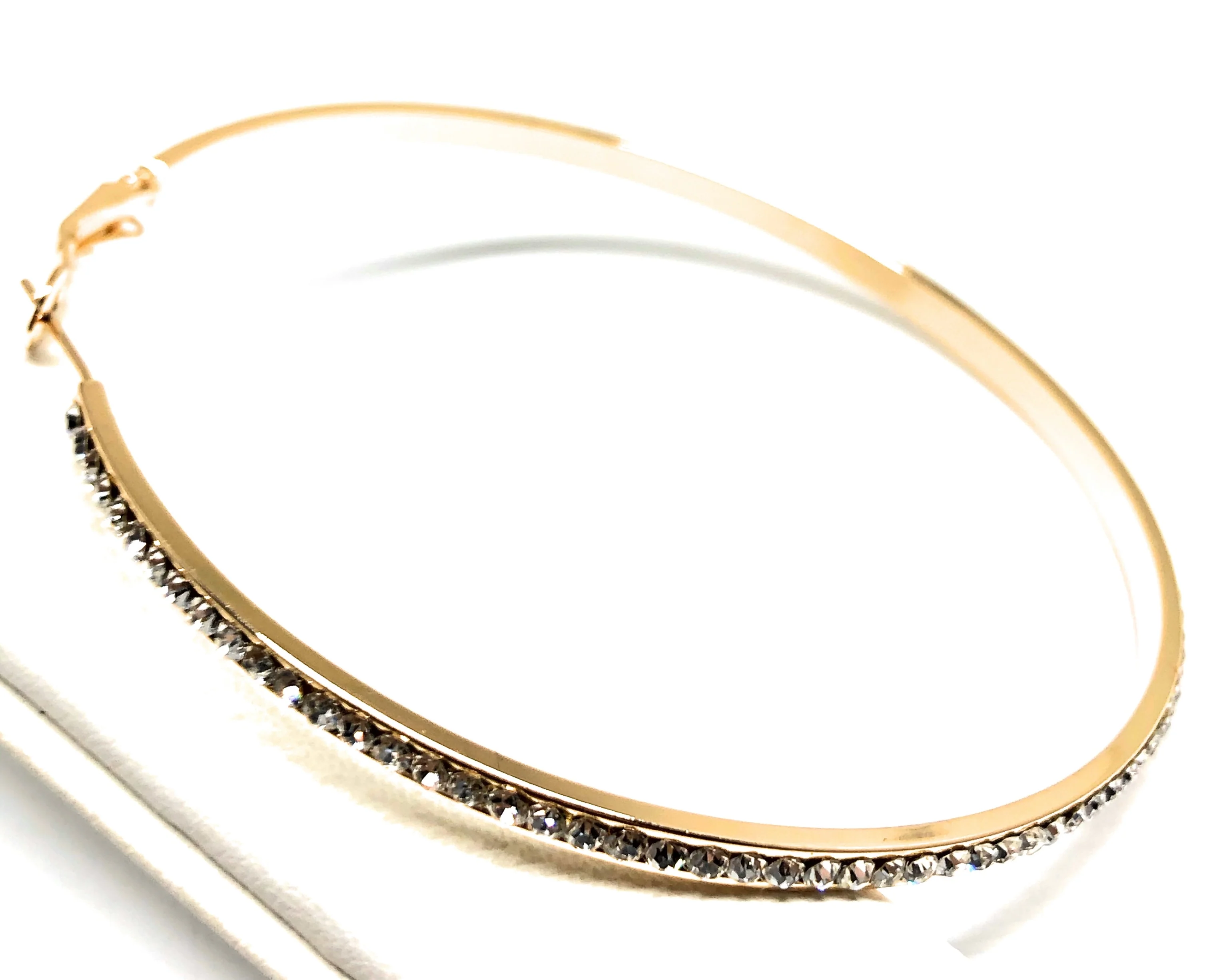 Gold Plated Hoop Earrings CZ Stones Aretes Arracadas - Image 5