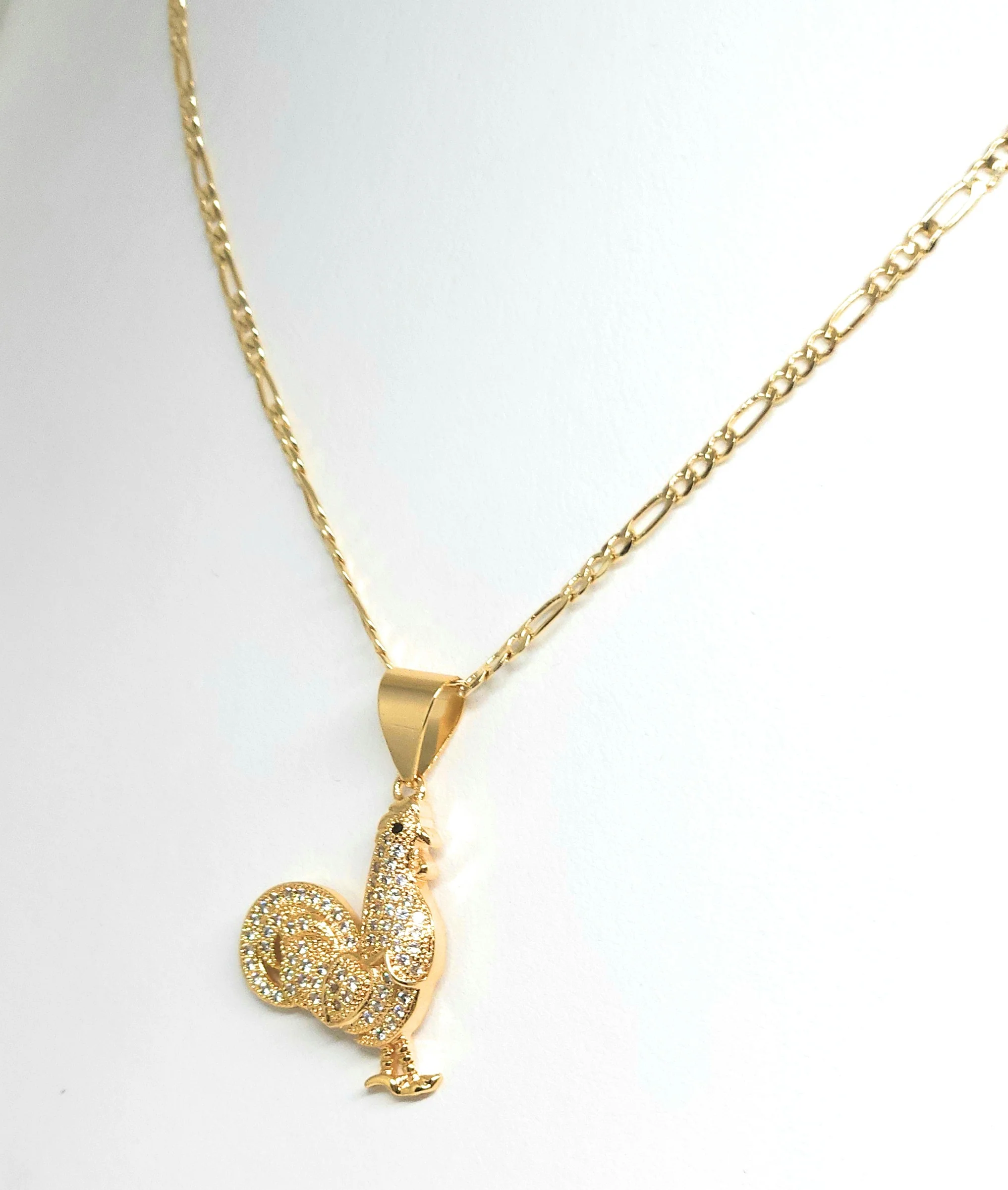 Gold Plated Iced Out CZ ROOSTER GALLO PENDANT 24" FIGARO Chain - Image 3