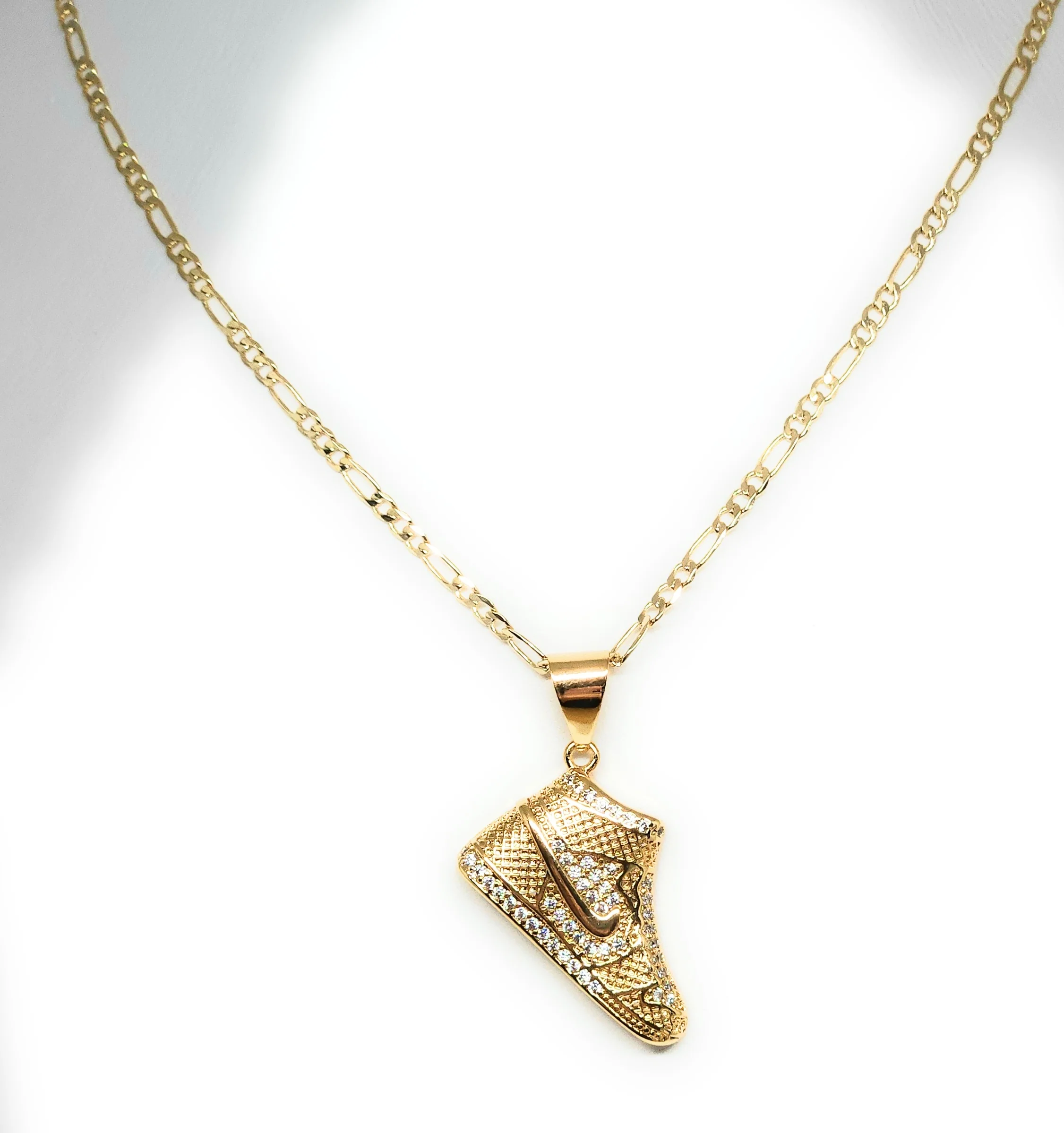 Gold Plated Iced Out CZ SNEAKER SHOES PENDANT 24" FIGARO Chain - Image 3