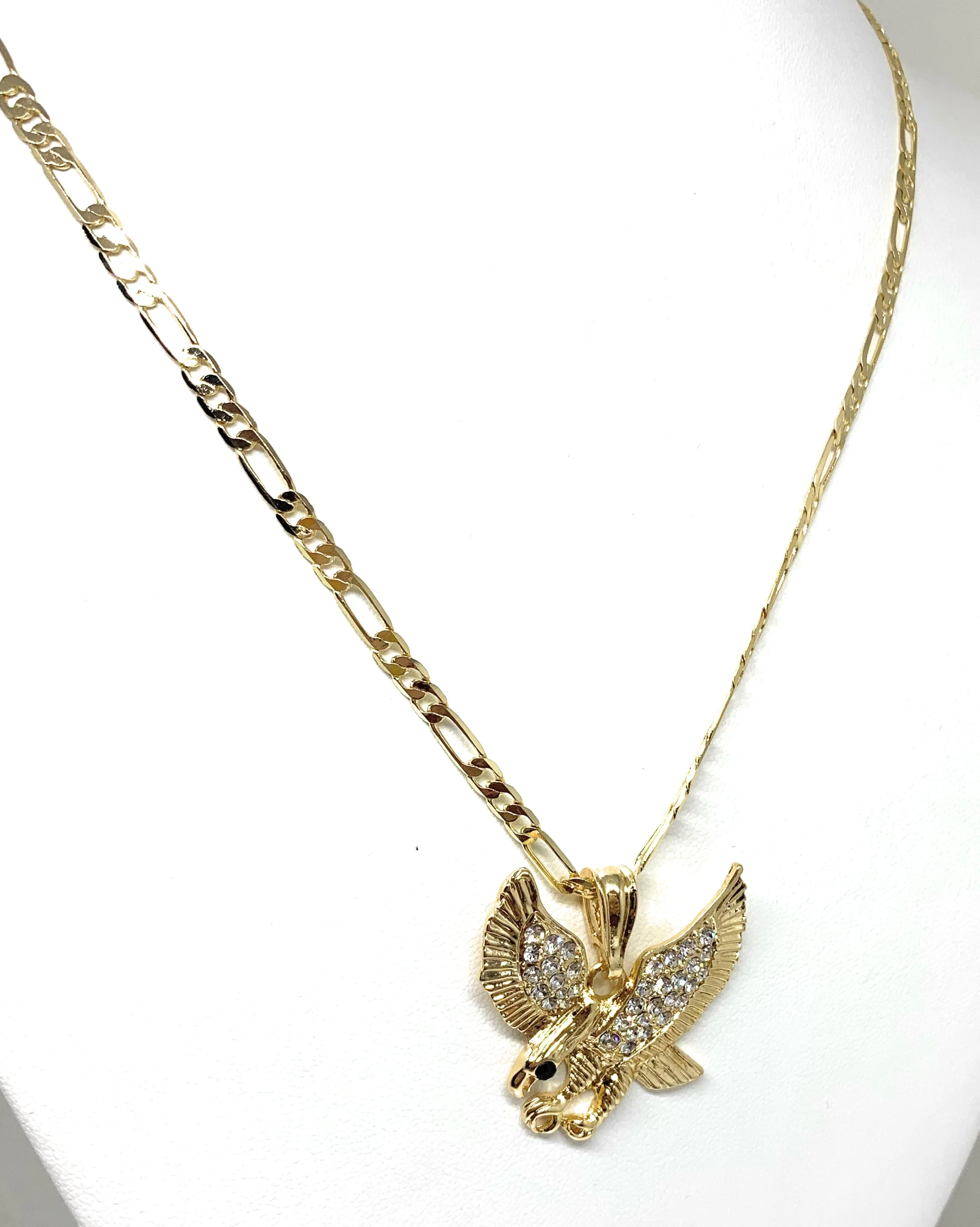 Gold Plated Iced Out Eagle Pendant Necklace Figaro 26" Aguila Oro Laminado - Image 4