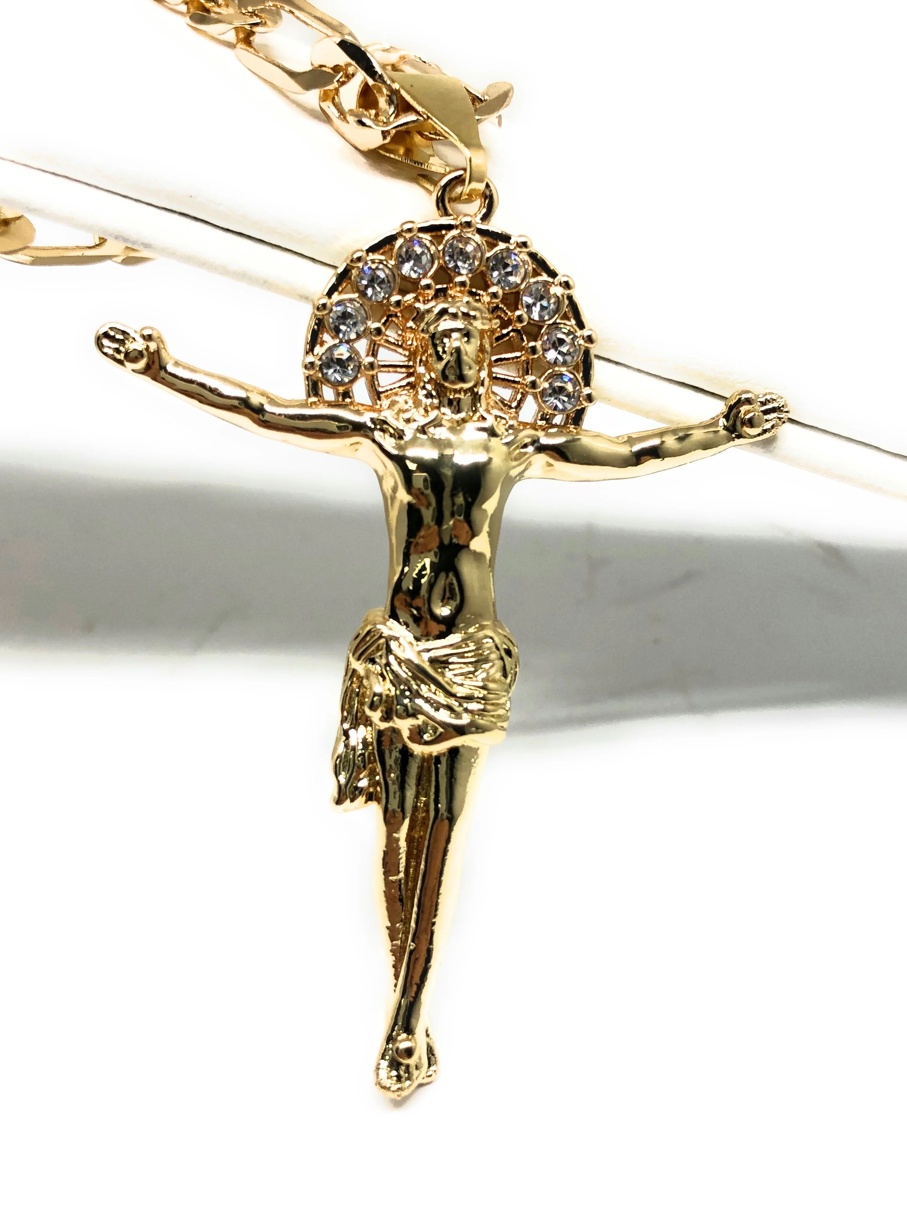 Gold Plated Jesus Christ Cross Pendant Necklace Chain Jesus Cristo Medalla 26” - Image 3