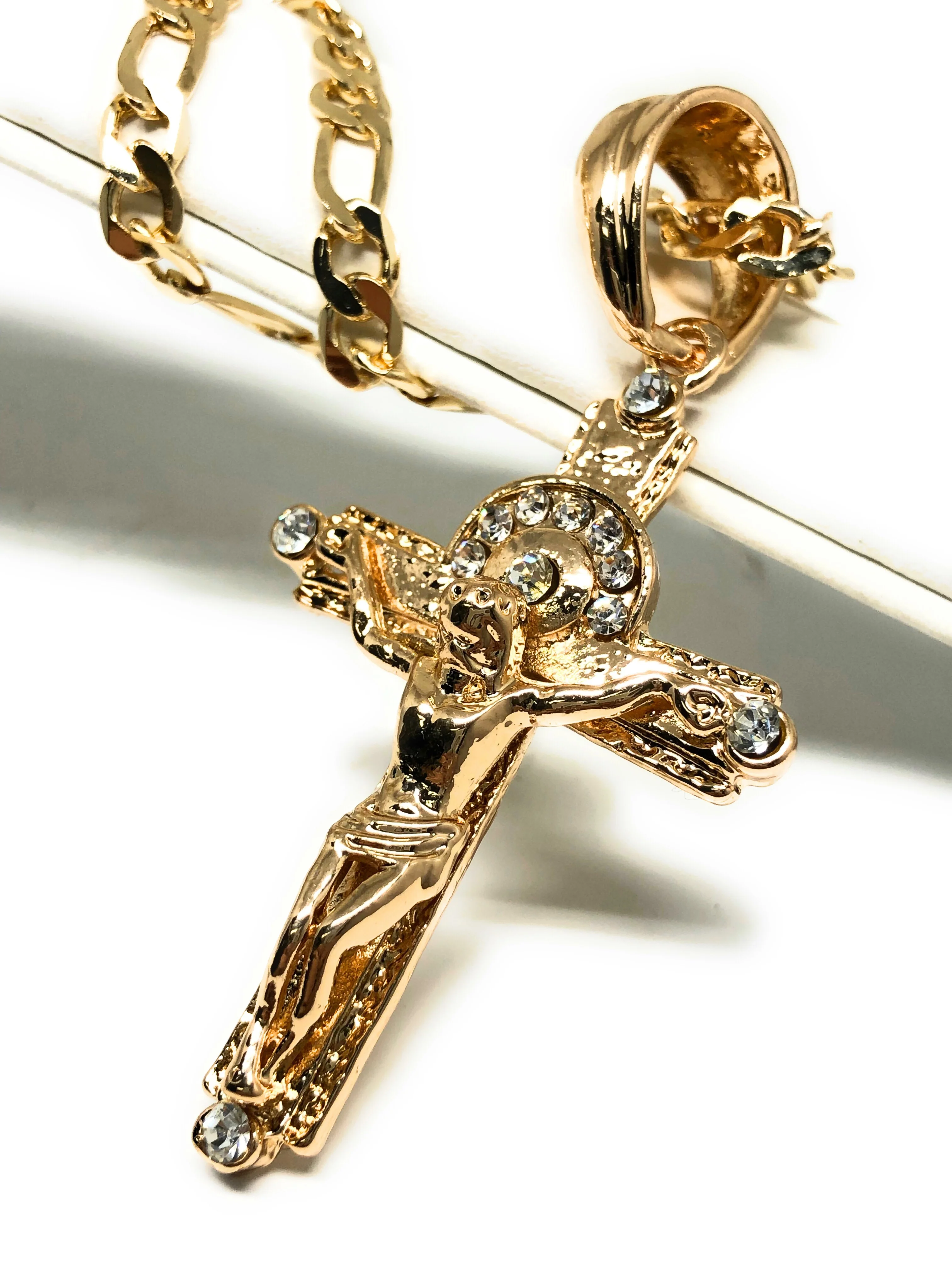 Gold Plated Jesus Cross Crucifix 26" Chain / Jesus Cruz Crucifijo Cadena Oro Lamindo 26" - Image 3