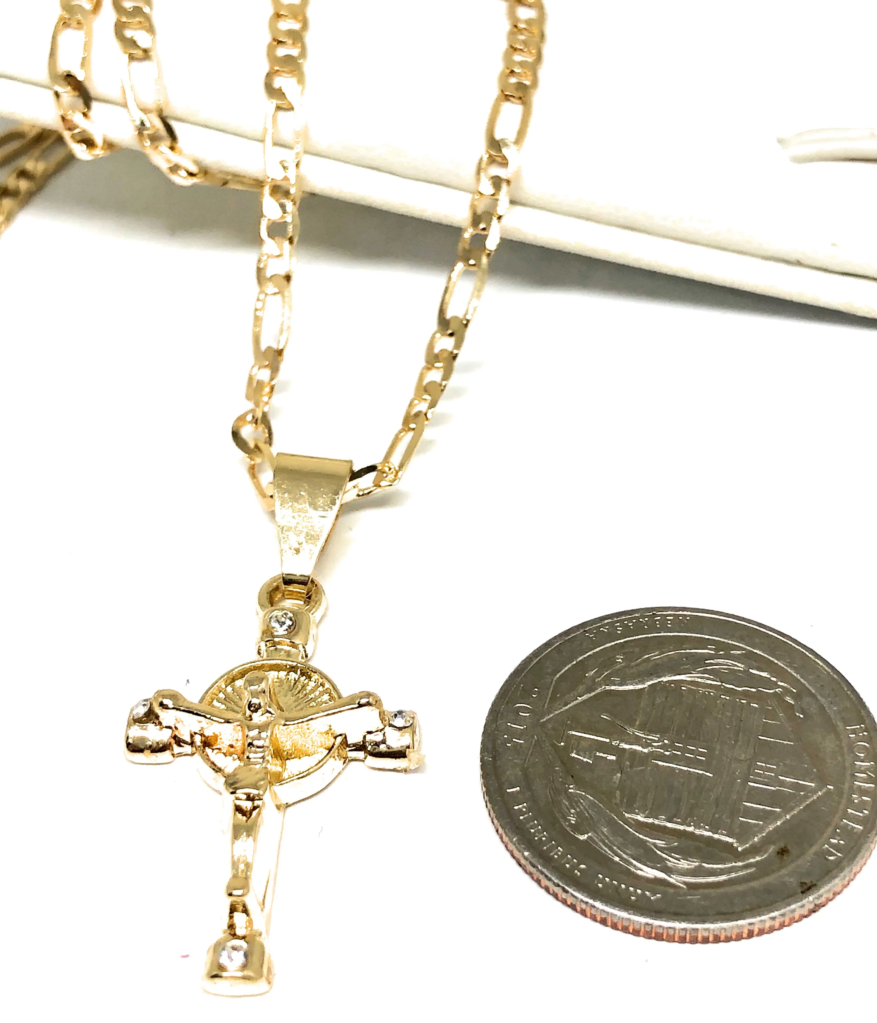 Gold Plated Kids Cross Jesus Crucifix 18" Chain Para Ninos - Image 3