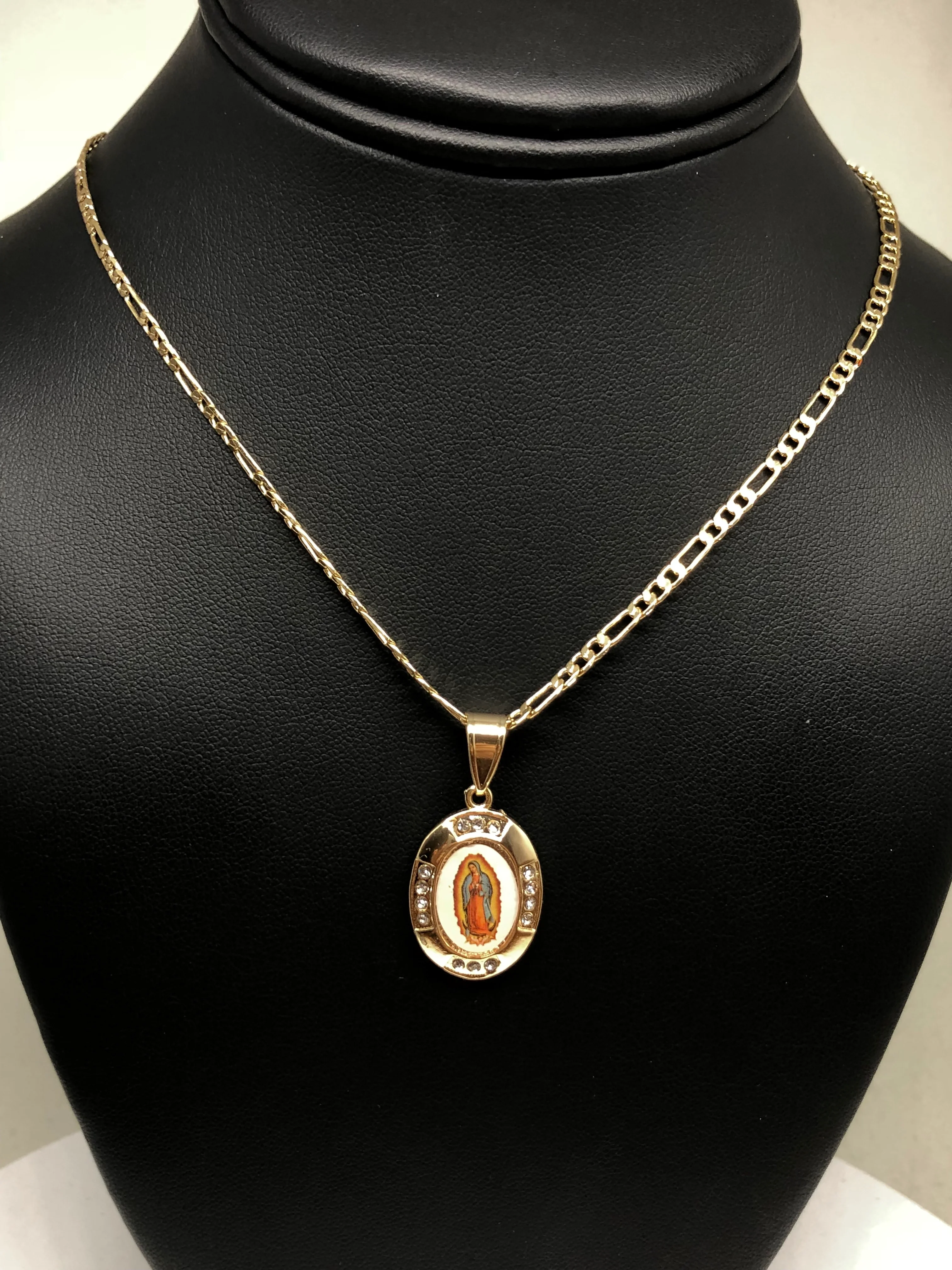 Gold Plated Kids Virgin Mary Pendant Necklace Figaro 18" Virgen de Guadalupe Medalla Oro Laminado Para Ninos - Image 4