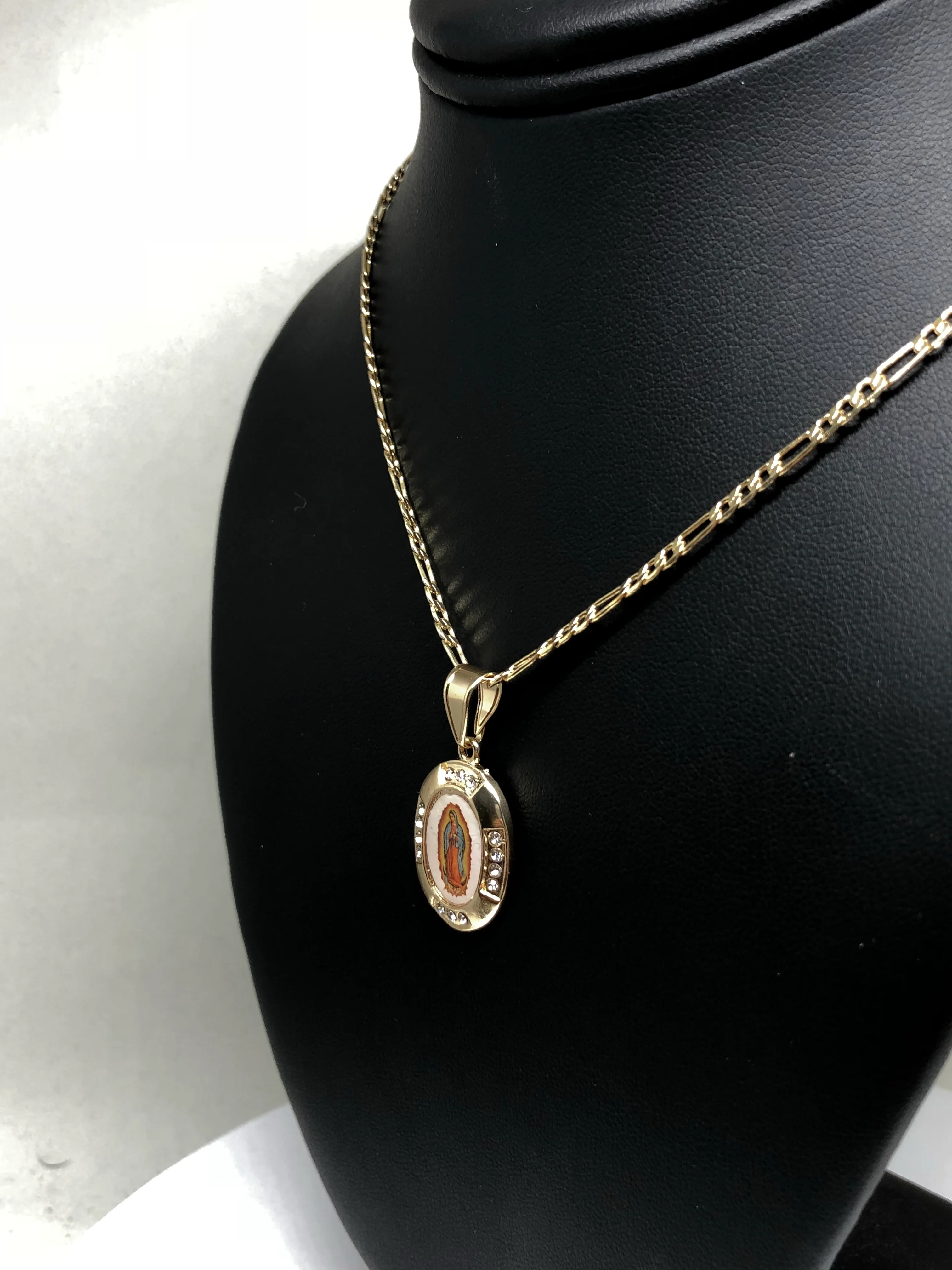 Gold Plated Kids Virgin Mary Pendant Necklace Figaro 18" Virgen de Guadalupe Medalla Oro Laminado Para Ninos - Image 5