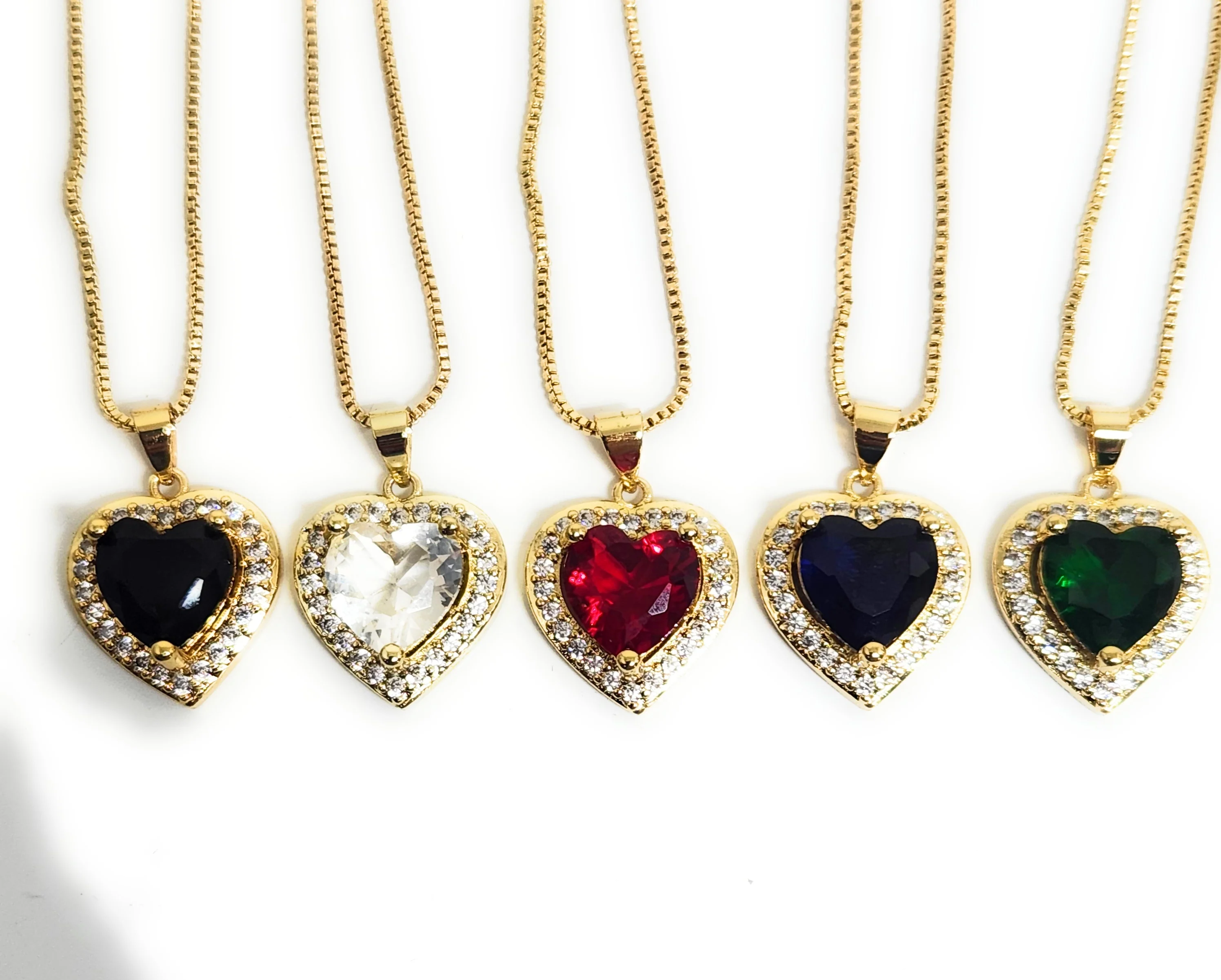 Gold Plated Layered Heart Cubic Zirconia Pendant Necklace Chain 18” (WHITE, RED, GREEN, BLACK, DARK BLUE) - Image 9