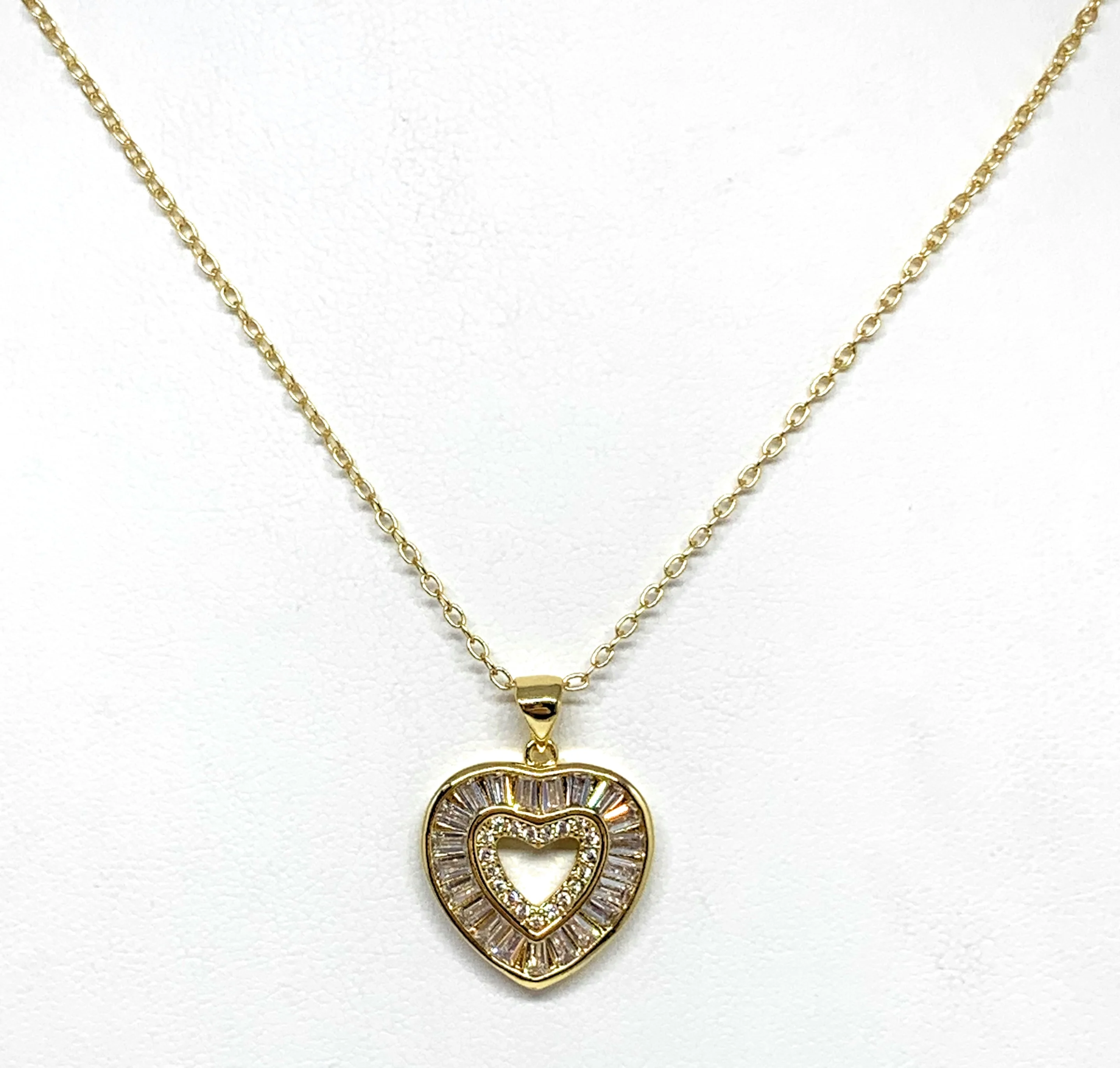Gold Plated Layered Heart Cubic Zirconia Pendant Necklace Chain 20” - Image 2