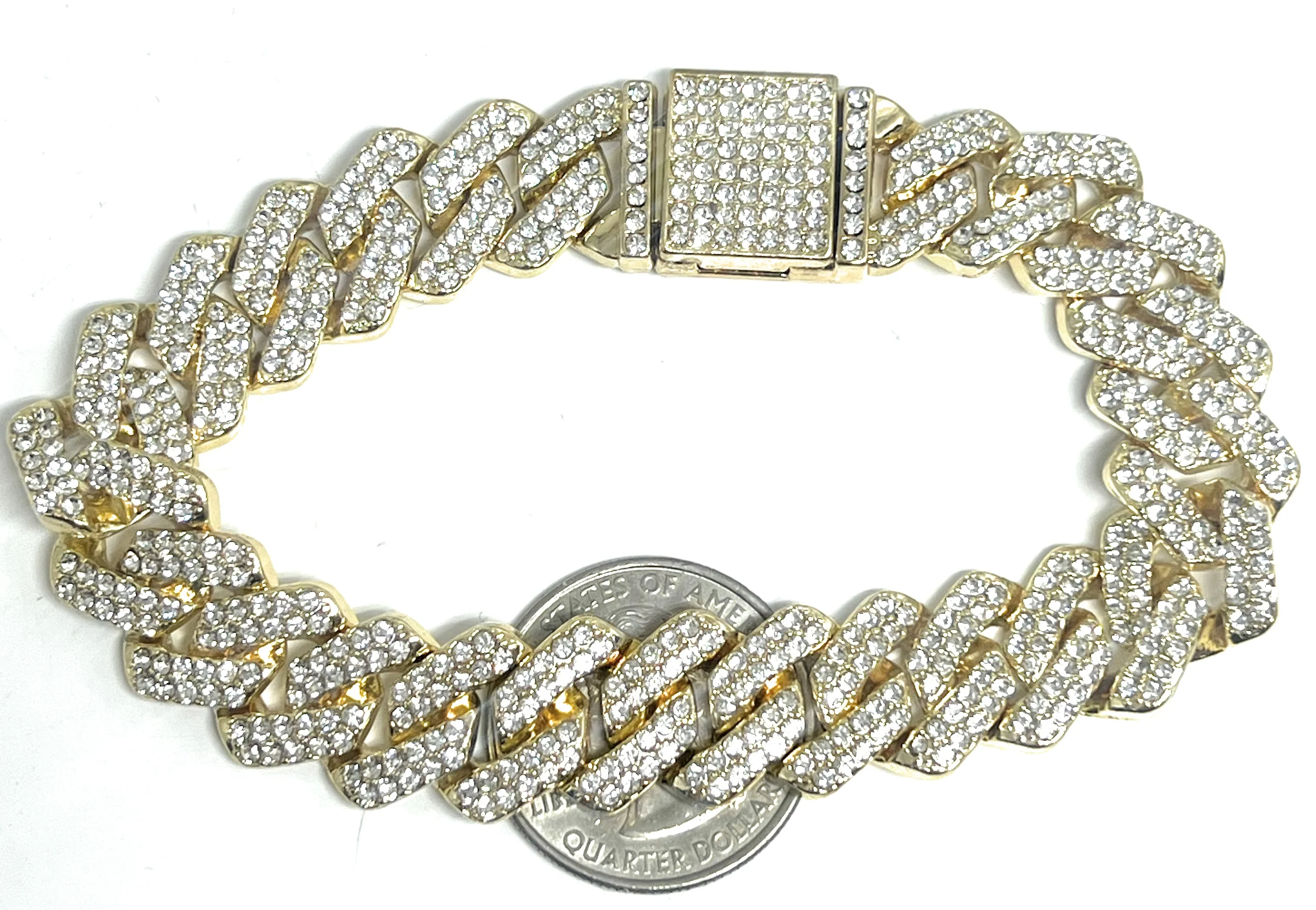 Gold Plated MIAMI CUBAN LINK EDGE ICED OUT CZ Bracelet 7-9 INCH 14MM Width - Image 2