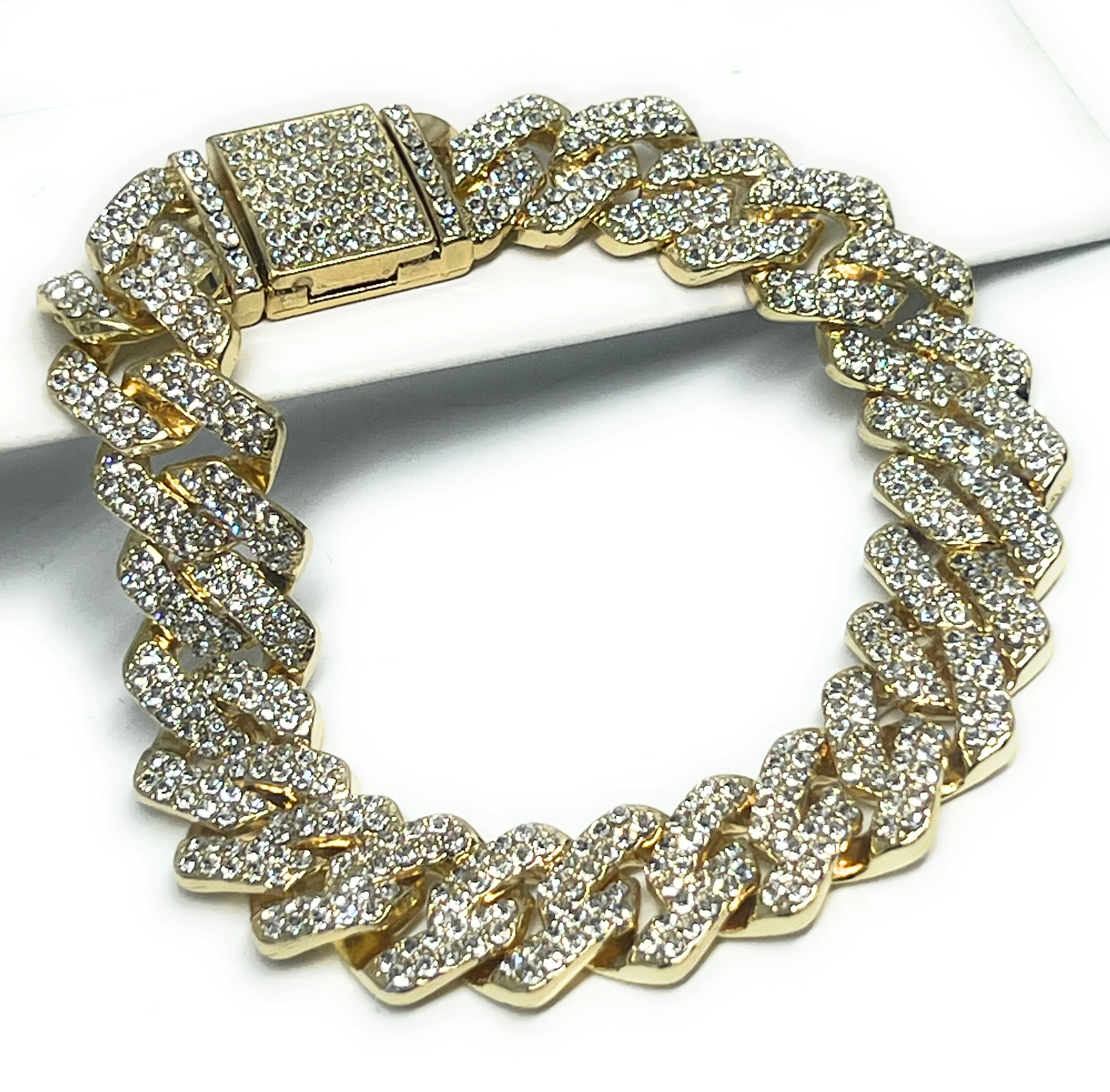 Gold Plated MIAMI CUBAN LINK EDGE ICED OUT CZ Bracelet 7-9 INCH 14MM Width - Image 4