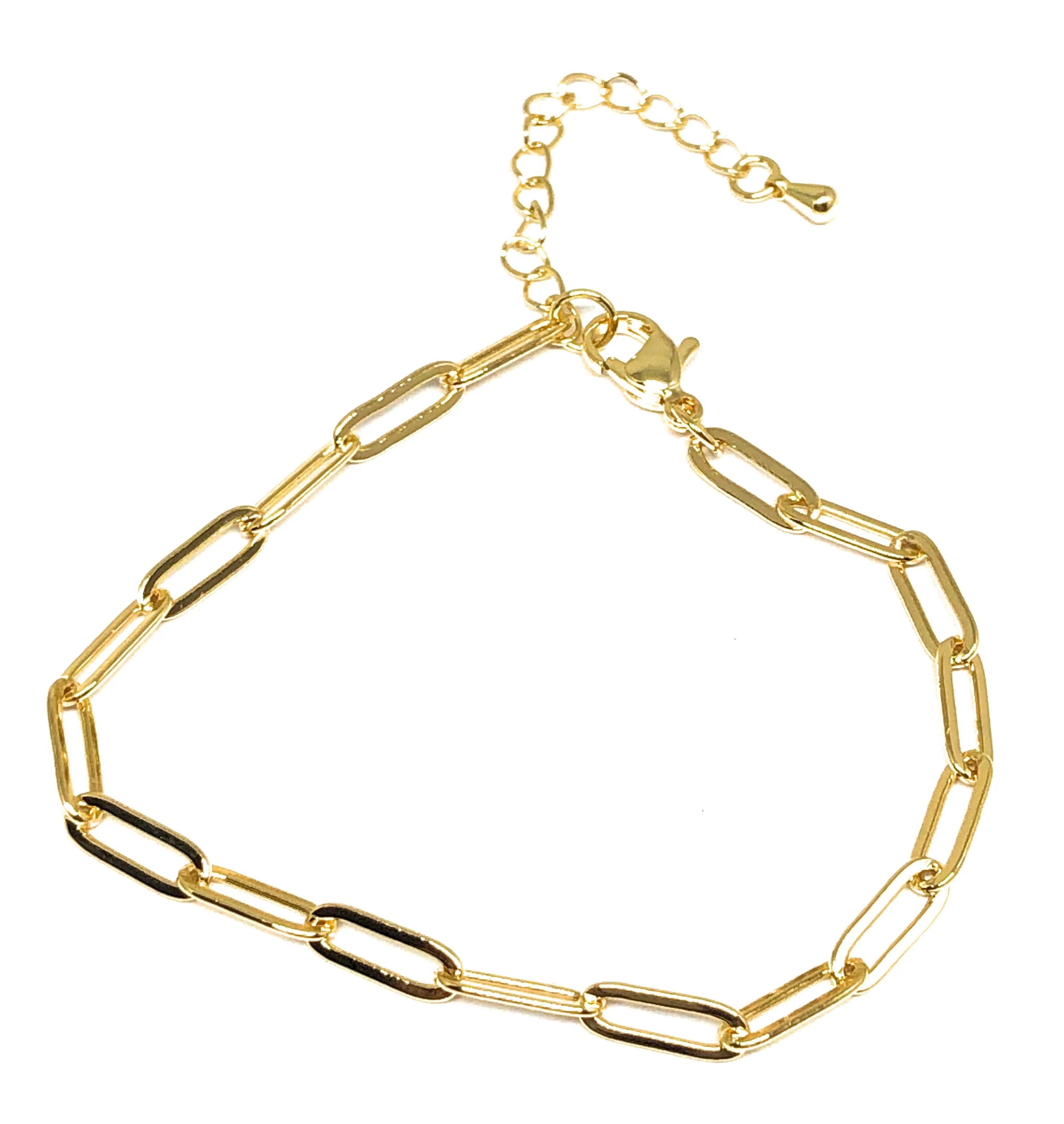 Gold Plated Paper Clip Chain Bracelet 8-9 inch 4mm Width - Image 2