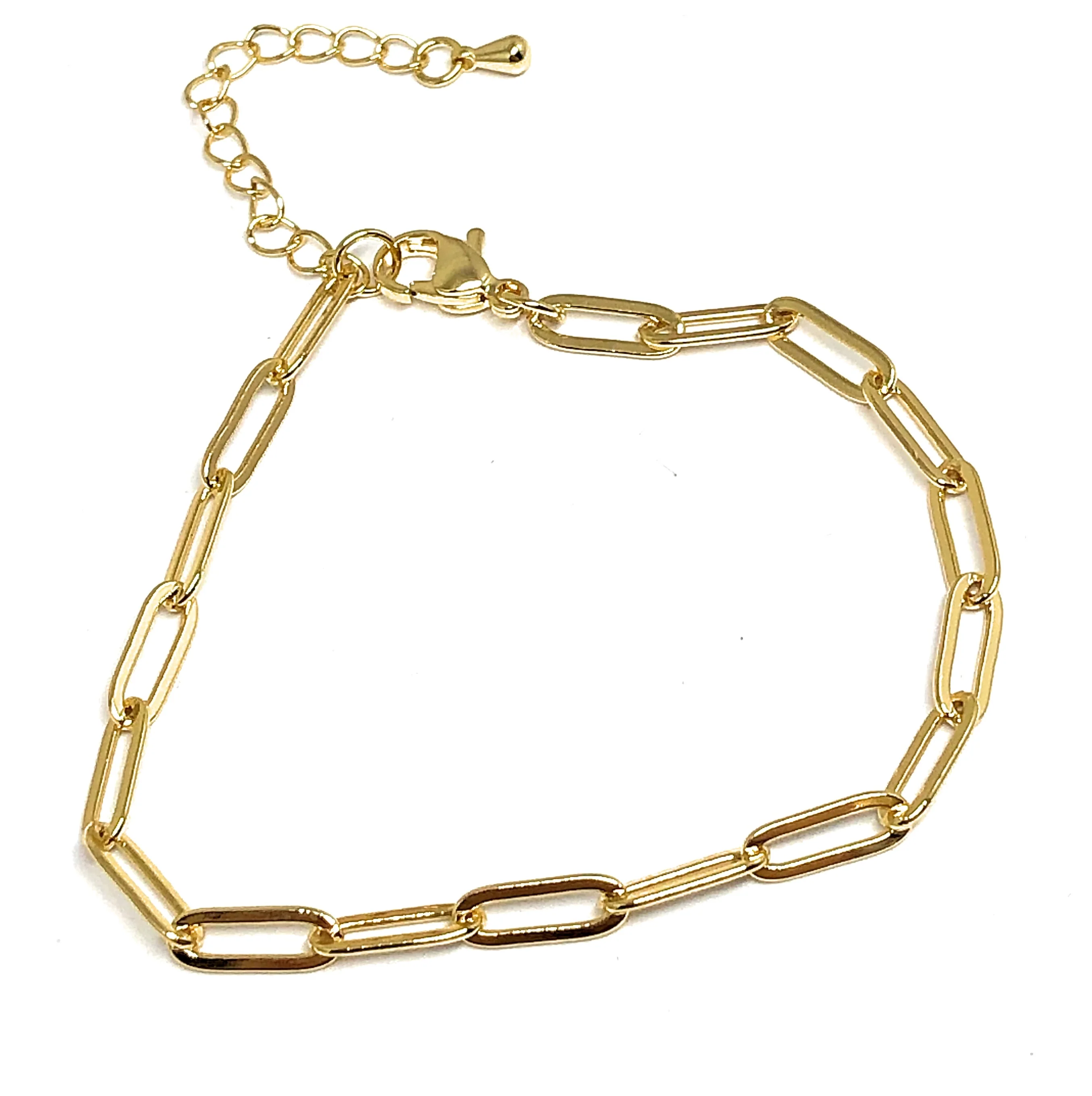 Gold Plated Paper Clip Chain Bracelet 8-9 inch 4mm Width - Image 3