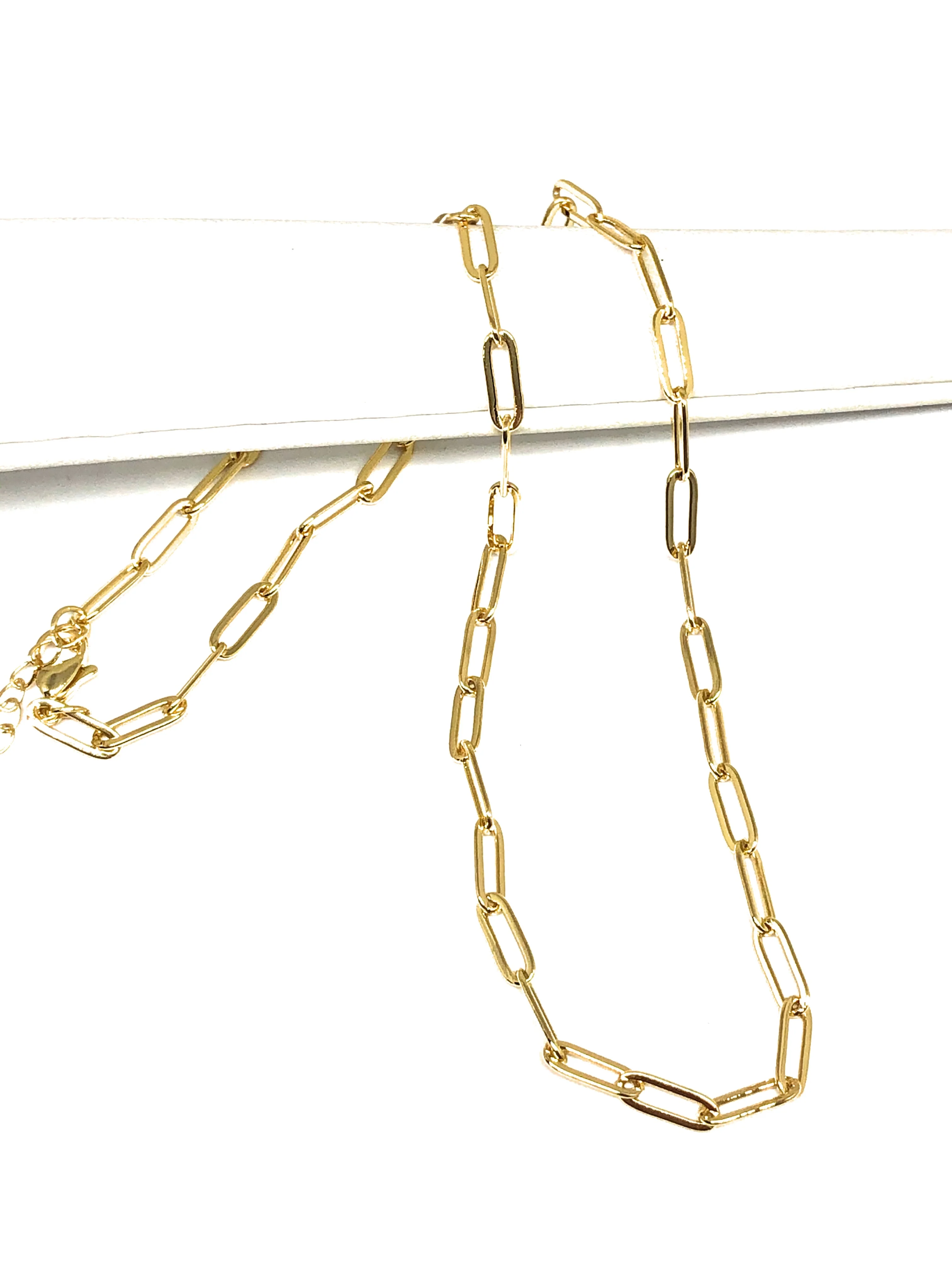 Gold Plated Paper Clip Chain Necklace 20-24 inch 4mm Width