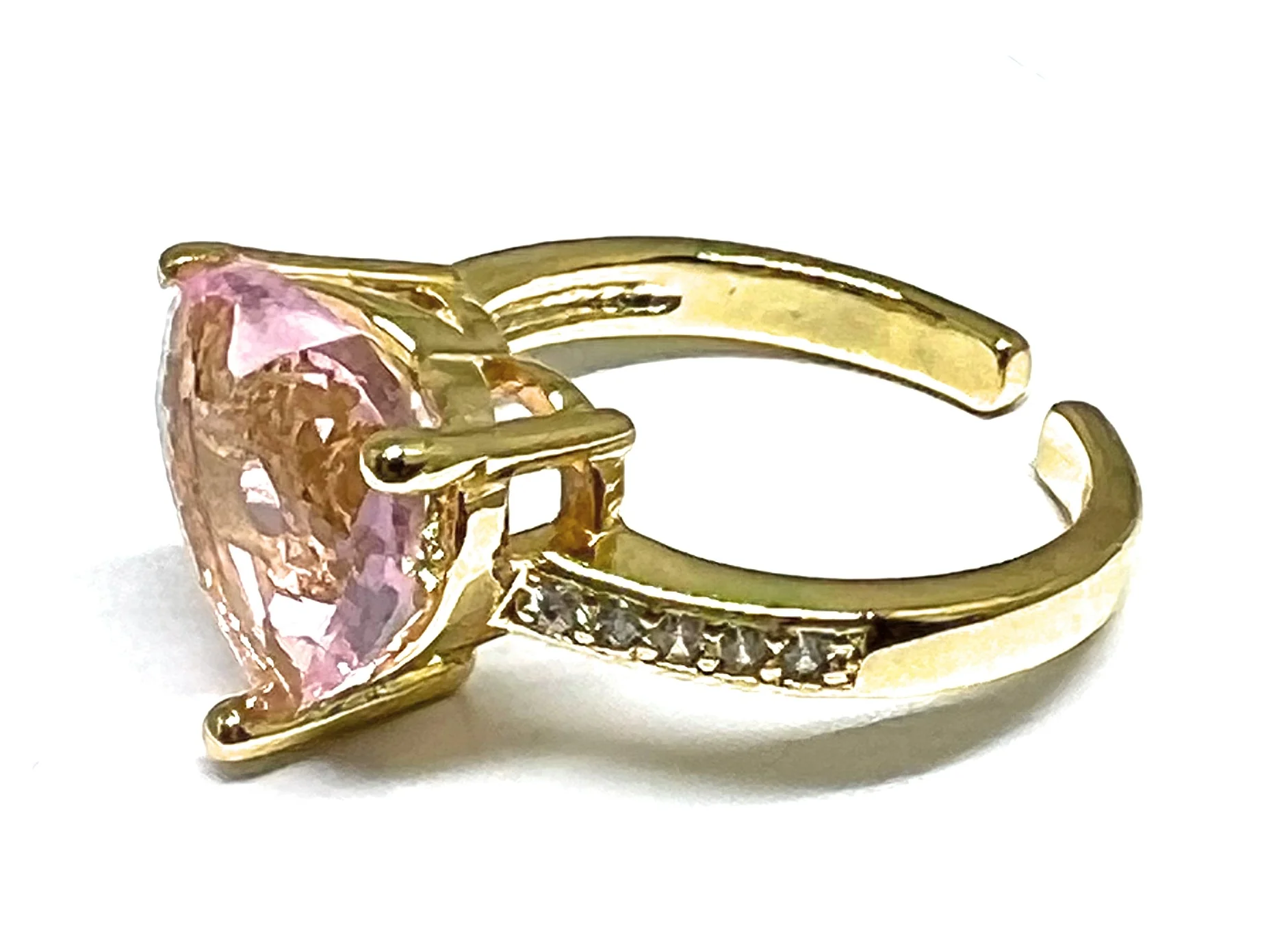 Gold Plated Pink CZ Heart Adjustable Ring Anillo (Sizes 6-12) - Image 2