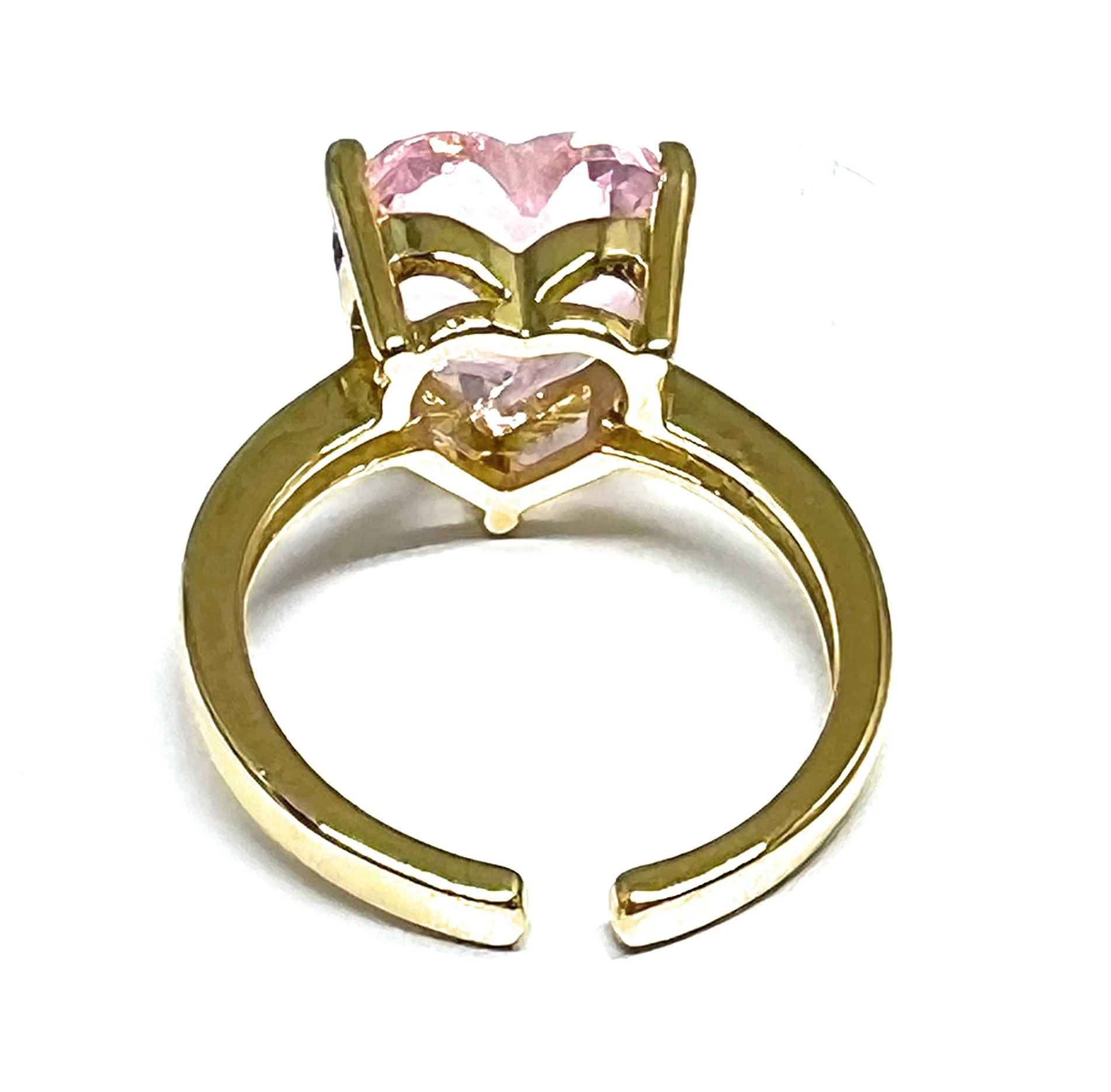 Gold Plated Pink CZ Heart Adjustable Ring Anillo (Sizes 6-12) - Image 3