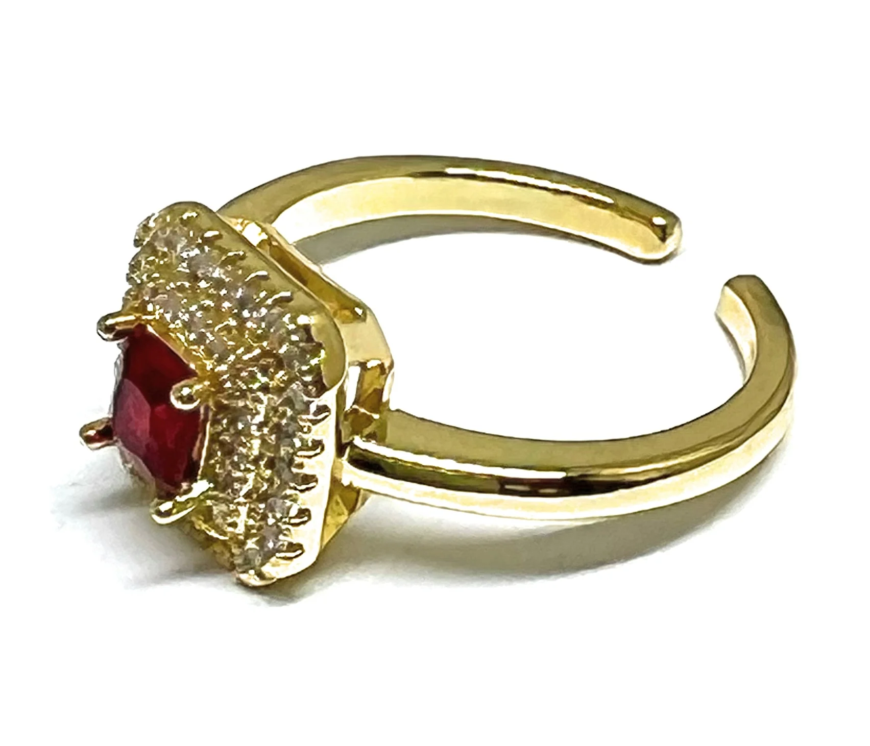 Gold Plated Red & White CZ Adjustable Ring Anillo (Sizes 6-12) - Image 2