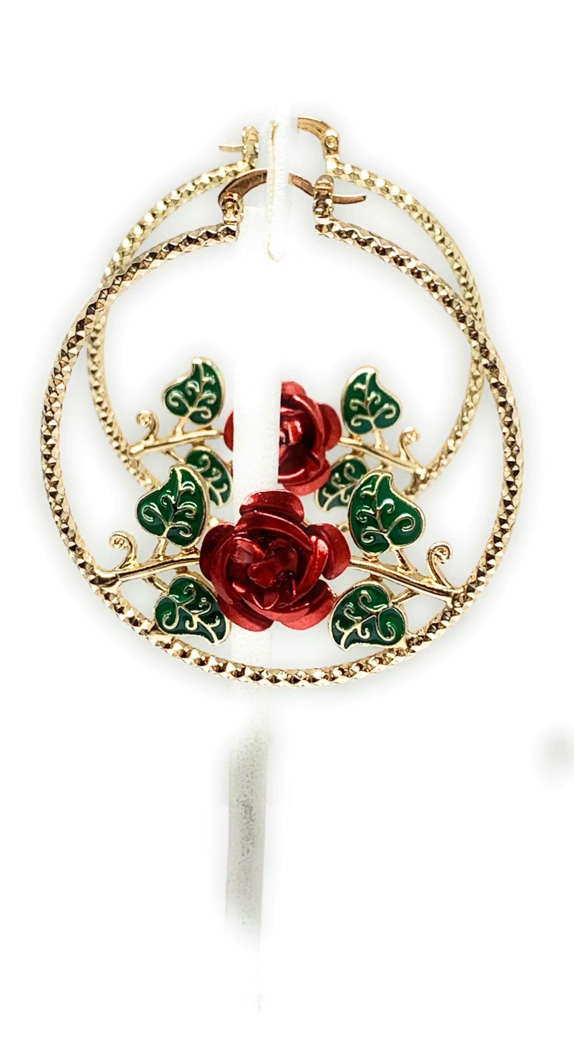 Gold Plated Rose Flower Hoop Earrings Flor Aretes Arracadas (2 INCH) - Image 10