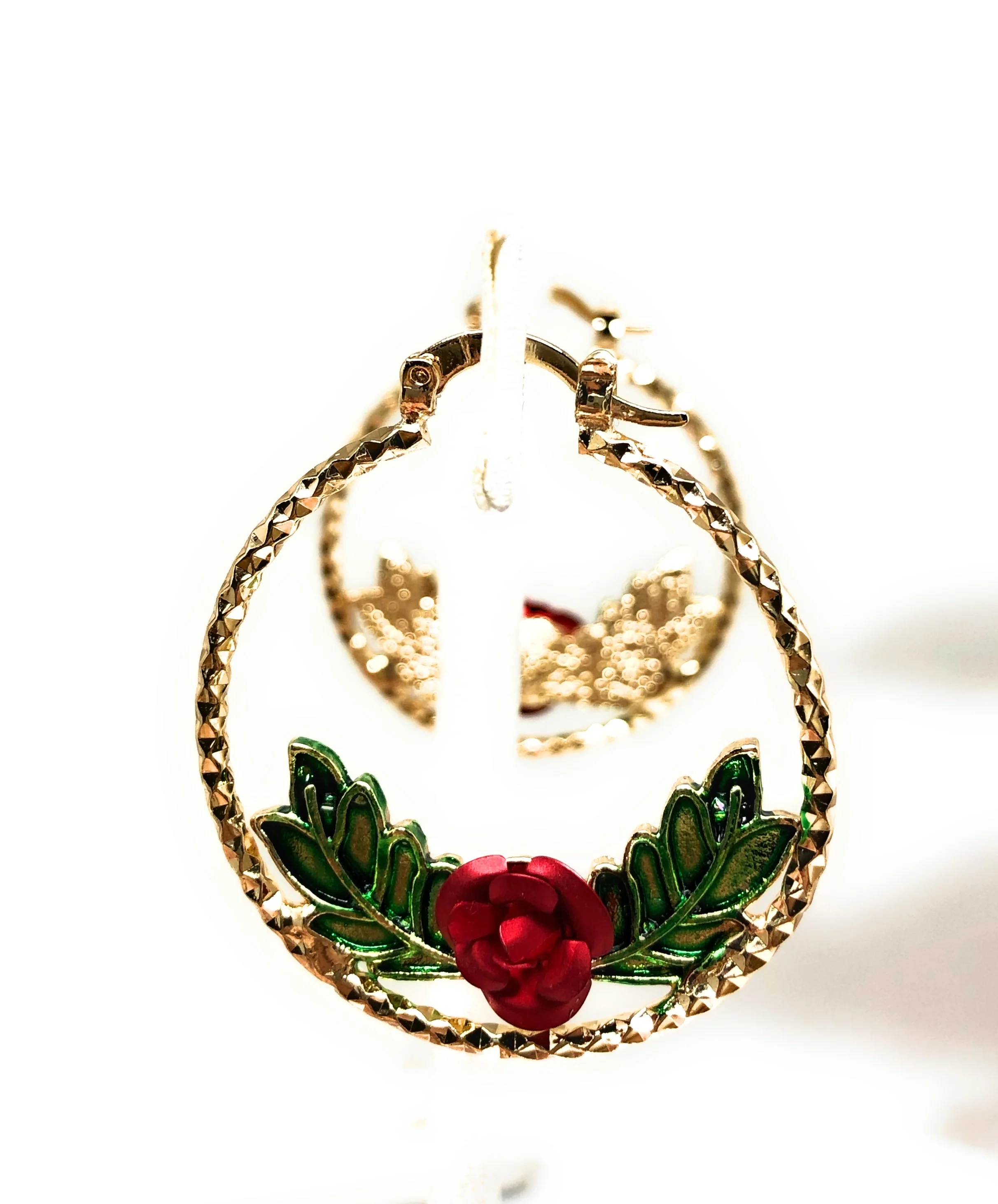 Gold Plated Rose Flower Hoop Earrings Flor Aretes Arracadas (1 INCH) - Image 5