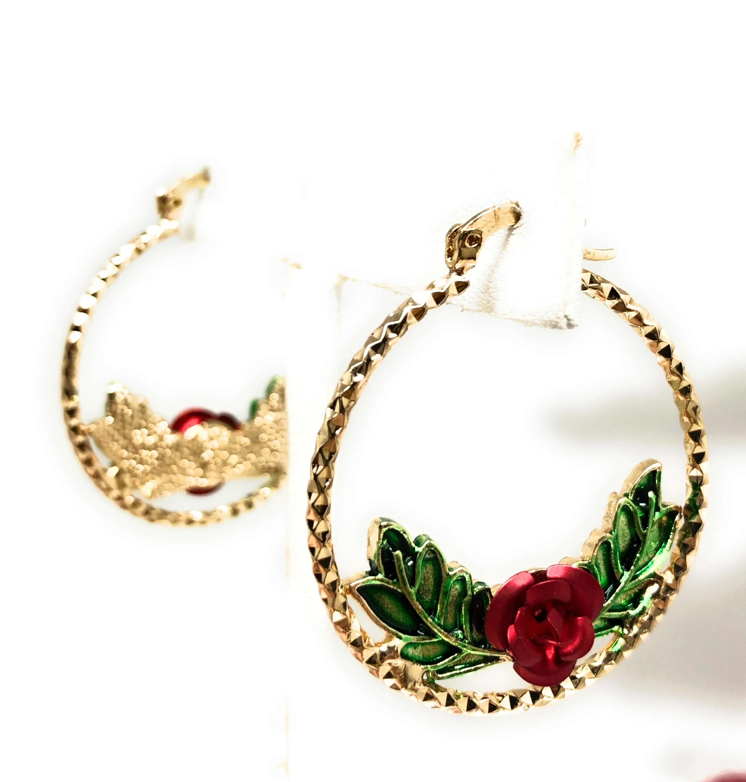 Gold Plated Rose Flower Hoop Earrings Flor Aretes Arracadas (1 INCH) - Image 6