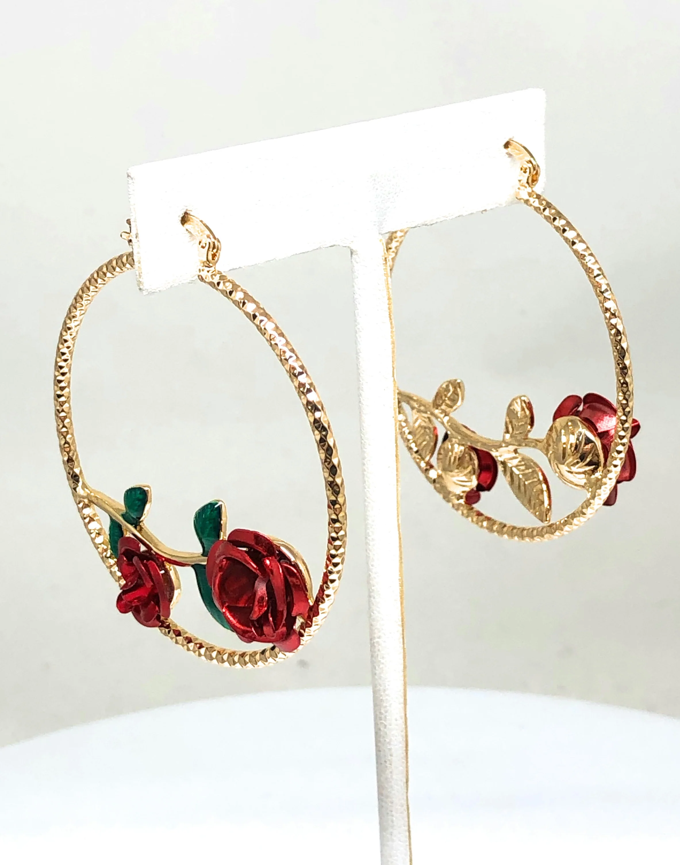 Gold Plated Rose Flower Hoop Earrings Flor Aretes Arracadas - Image 5