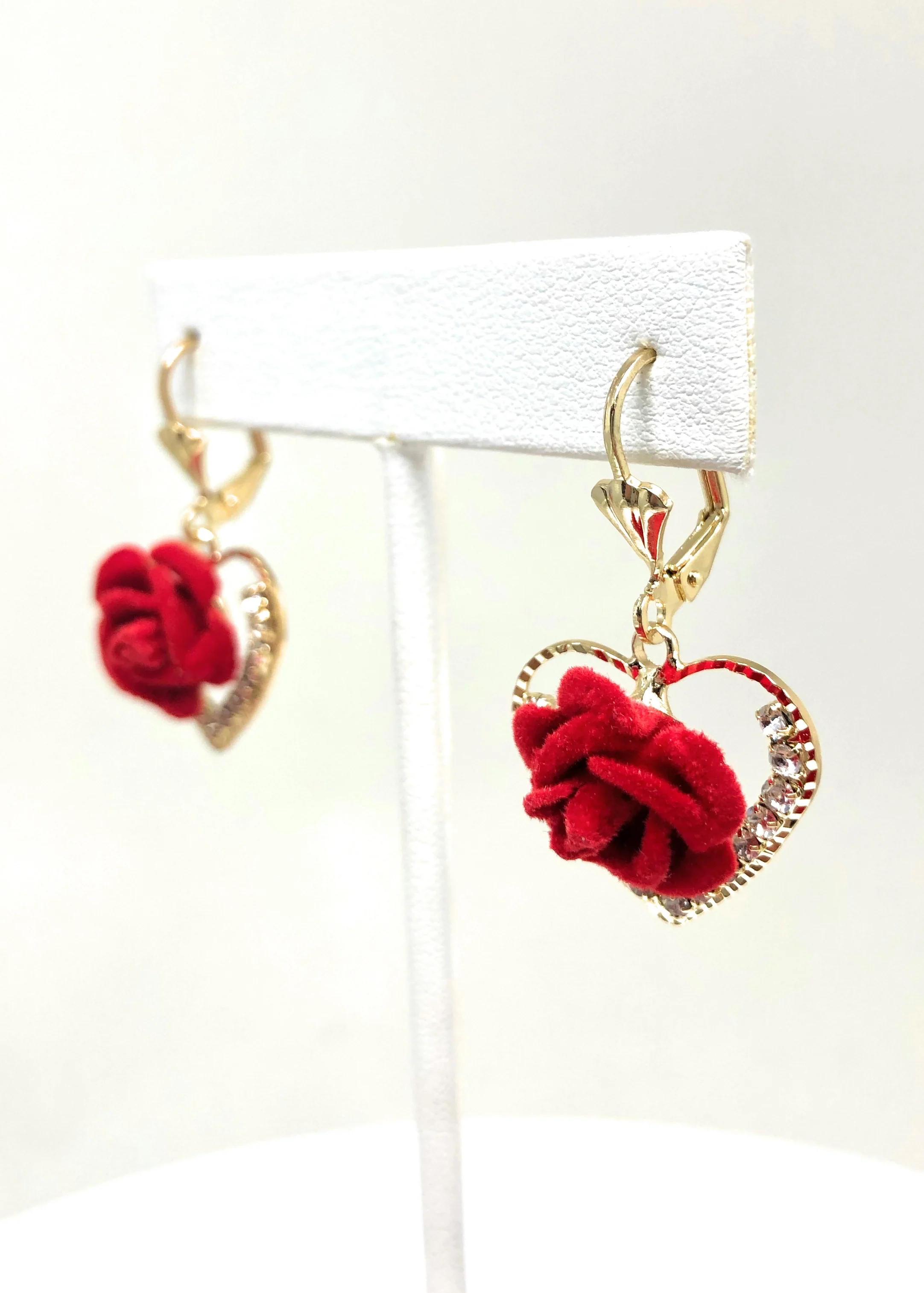 Gold Plated Rose Heart CZ Dangle Earrings - Image 4