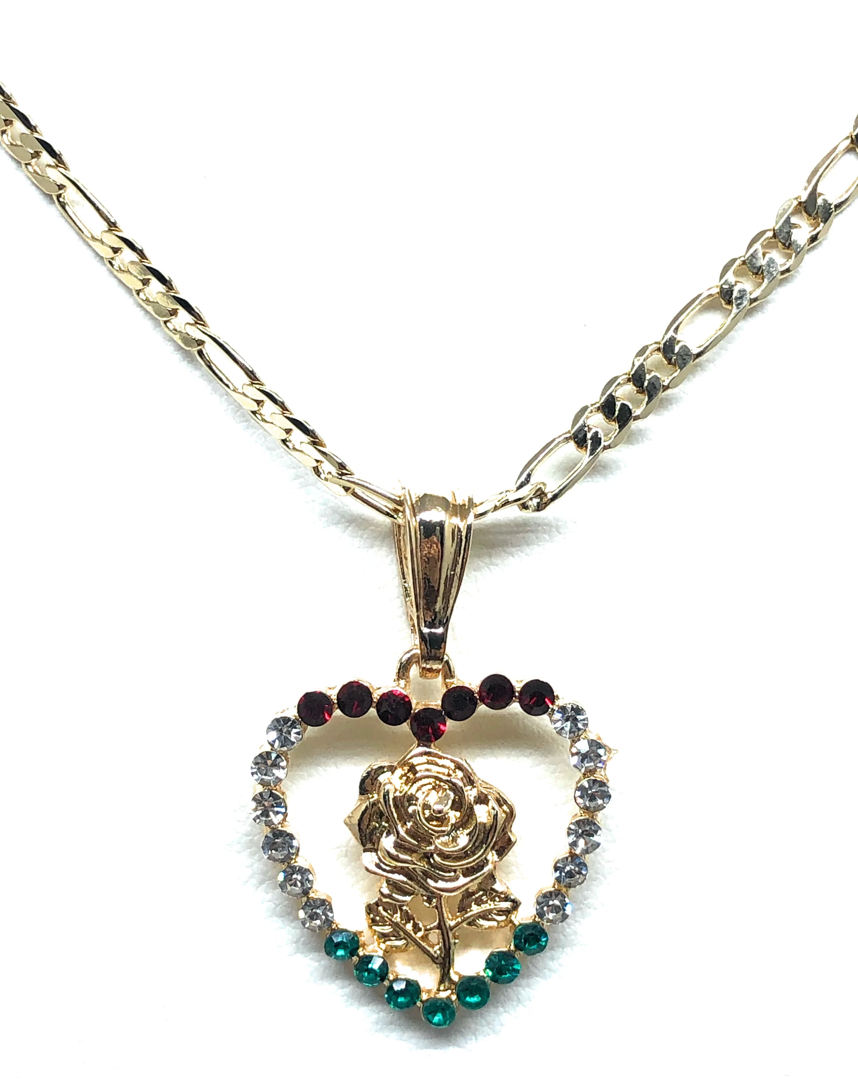 Gold Plated Rose Heart CZ Pendant Necklace Chain 24” Flor Pendant - Image 5