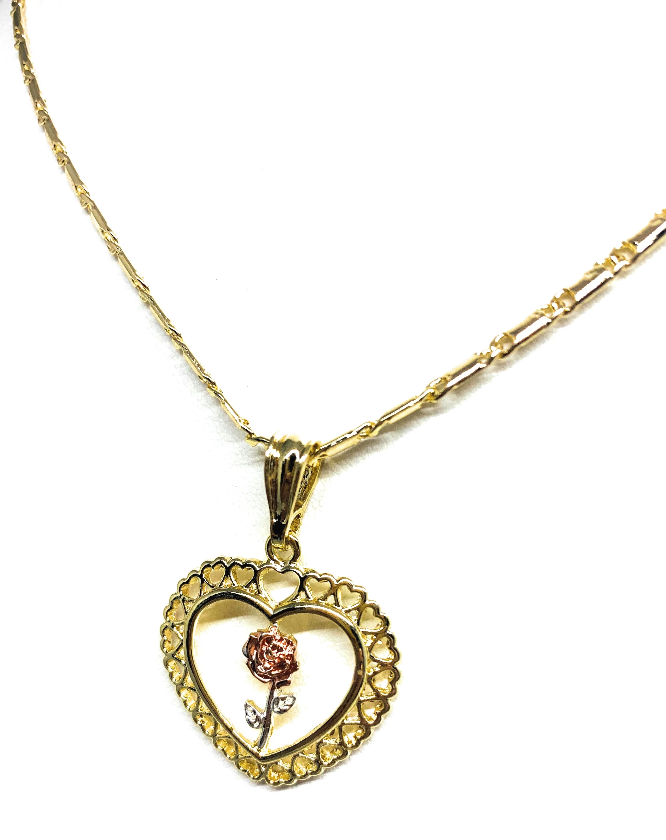 Gold Plated Rose Pendant Necklace Chain 24” Flor Pendant - Image 6