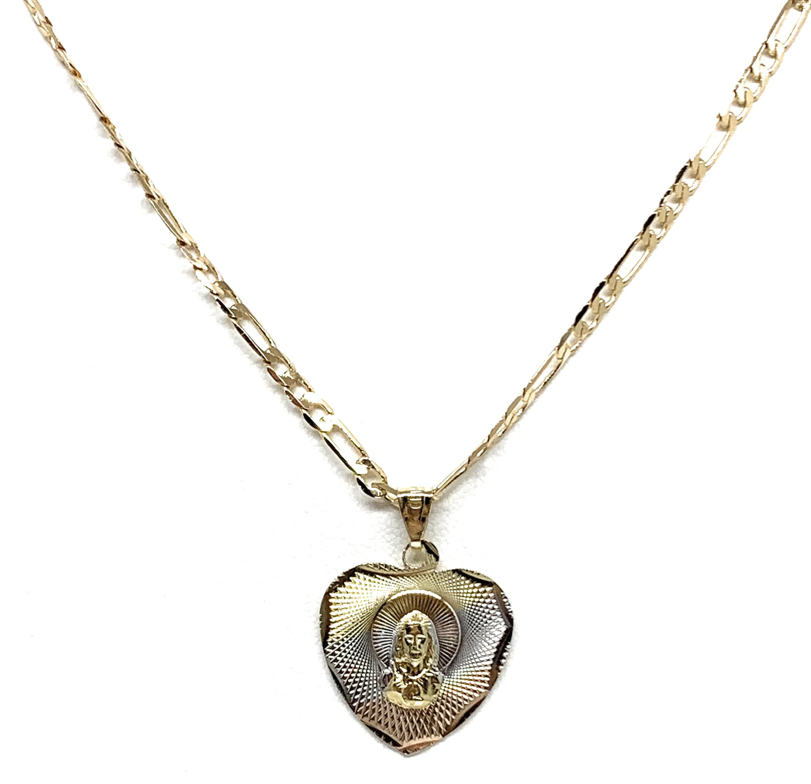 Gold Plated Saint Jude Pendant Laser Cut Pendant Necklace Figaro 24" San Judas Tadeo Medalla - Image 3