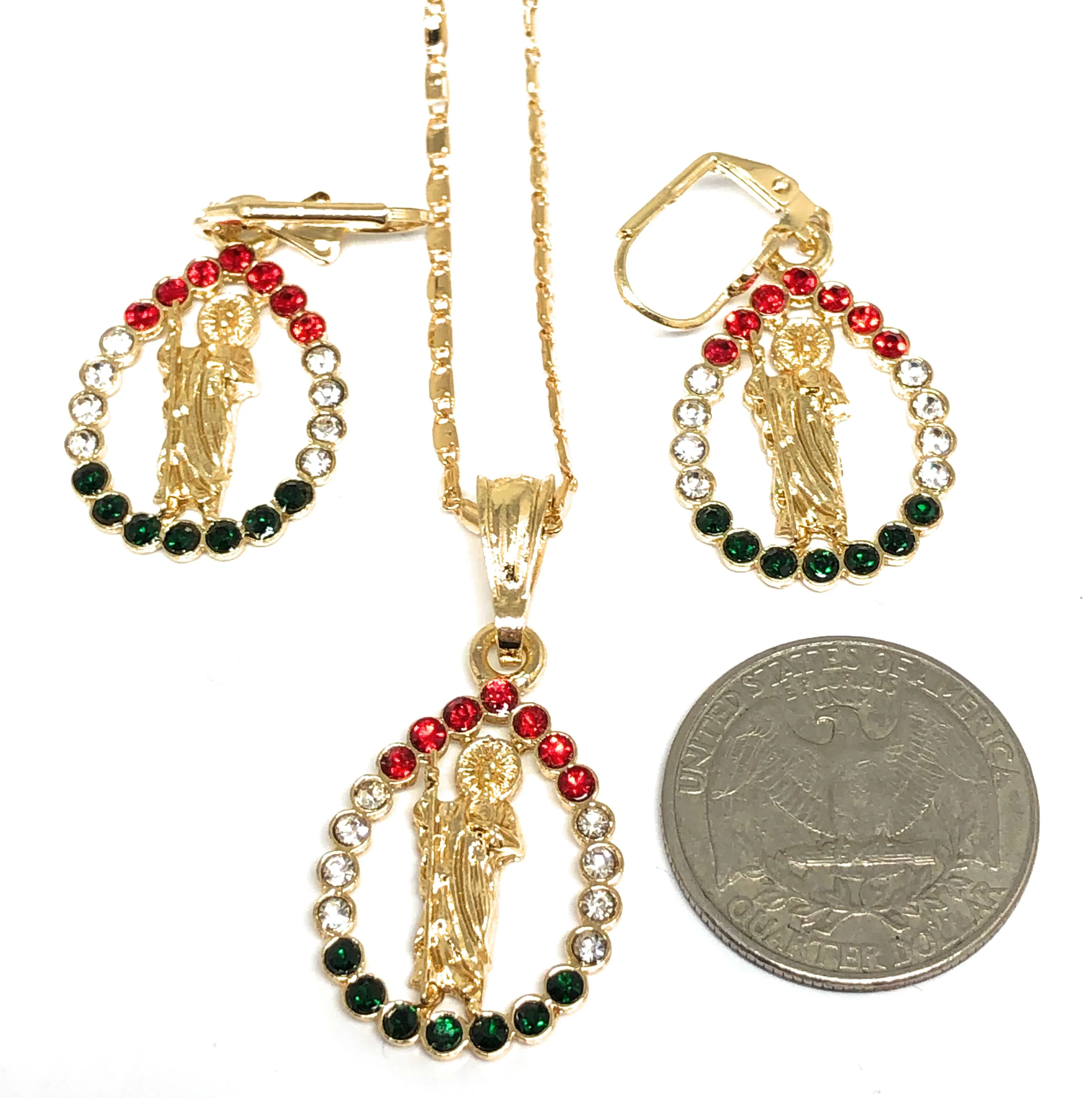 Gold Plated Saint Jude San Judas Tadeo SET (NECKLACE 20", EARRINGS) - Image 2