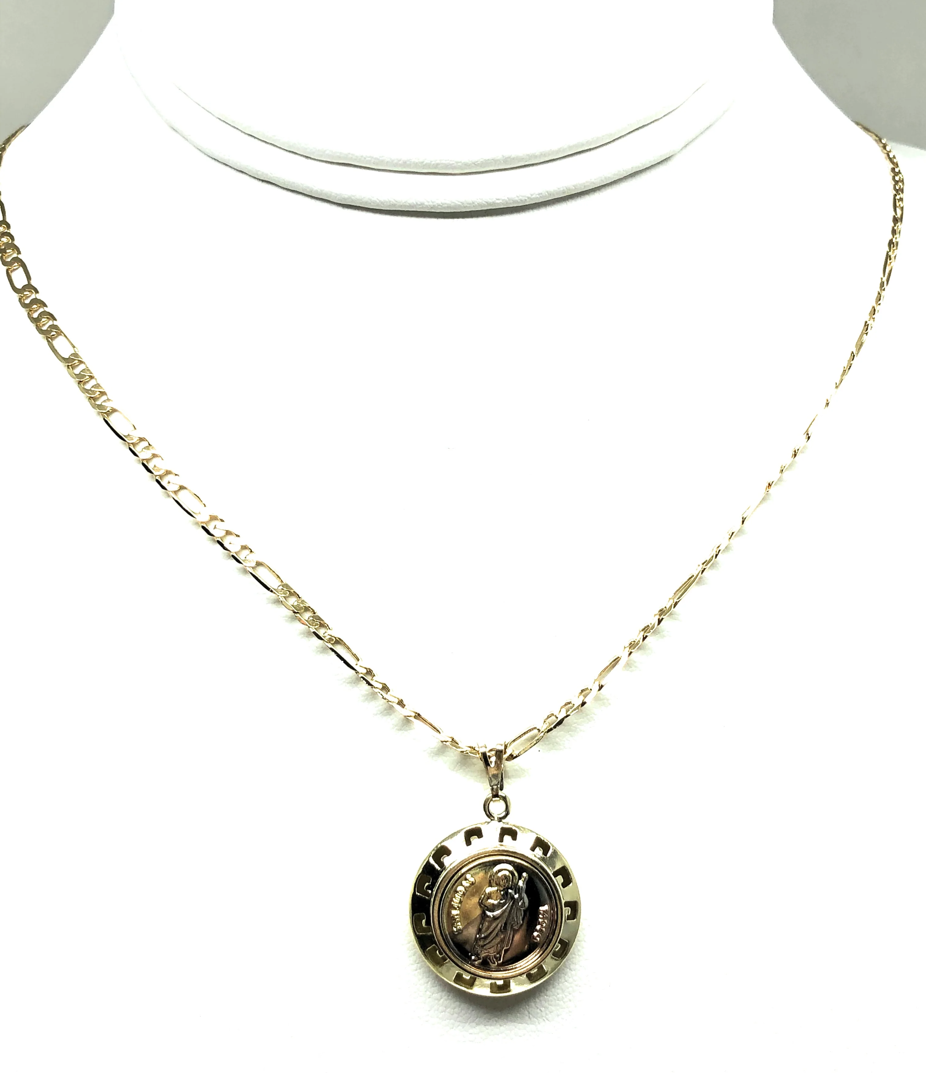 Gold Plated Saint Jude Small Dainty Round Pendant Necklace Figaro 24" San Judas Tadeo Medalla - Image 6