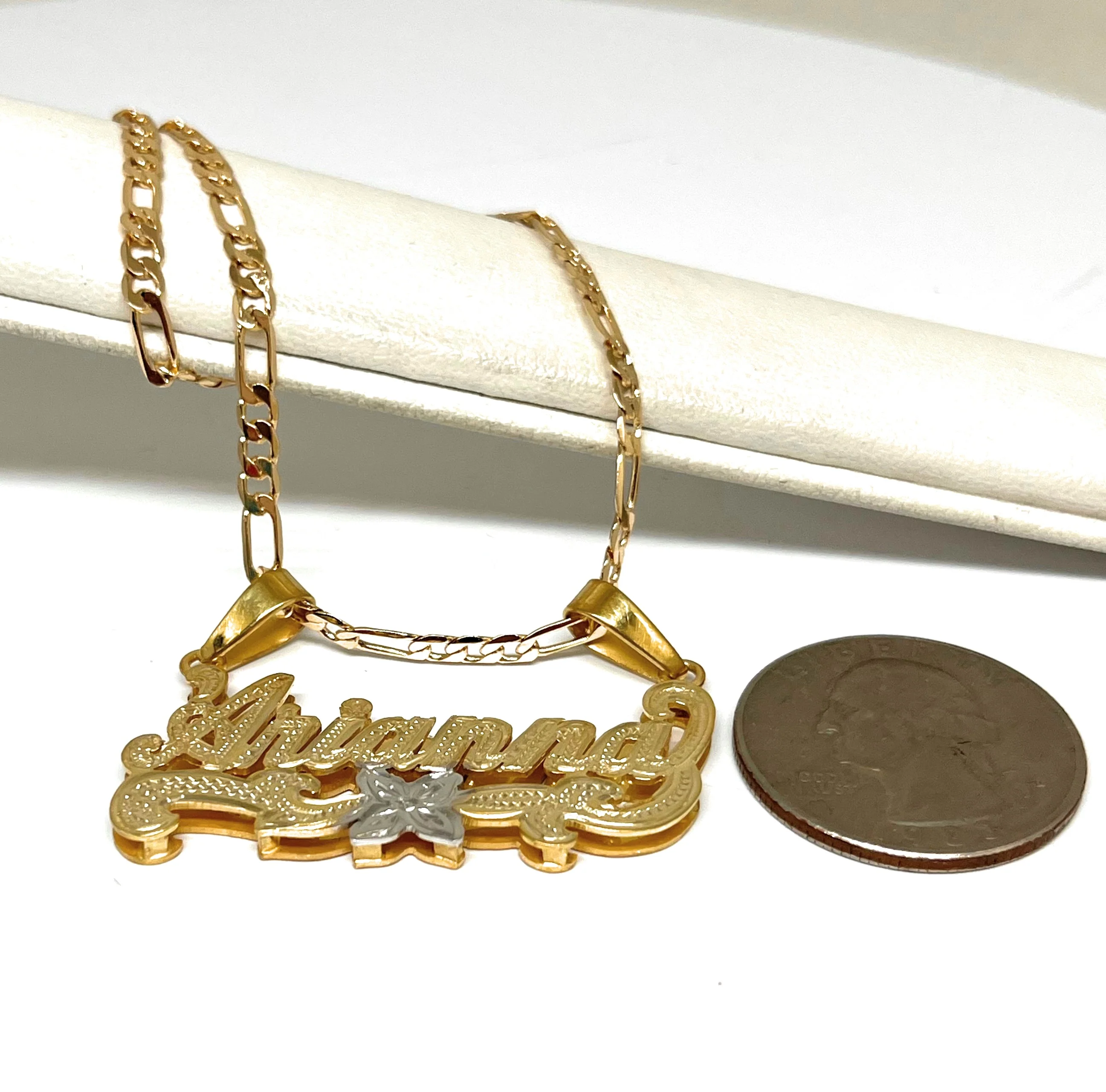 Gold Plated SILVER Custom 3D Double Name Illusion Nameplate Pendant Necklace with Chain Options - Image 3