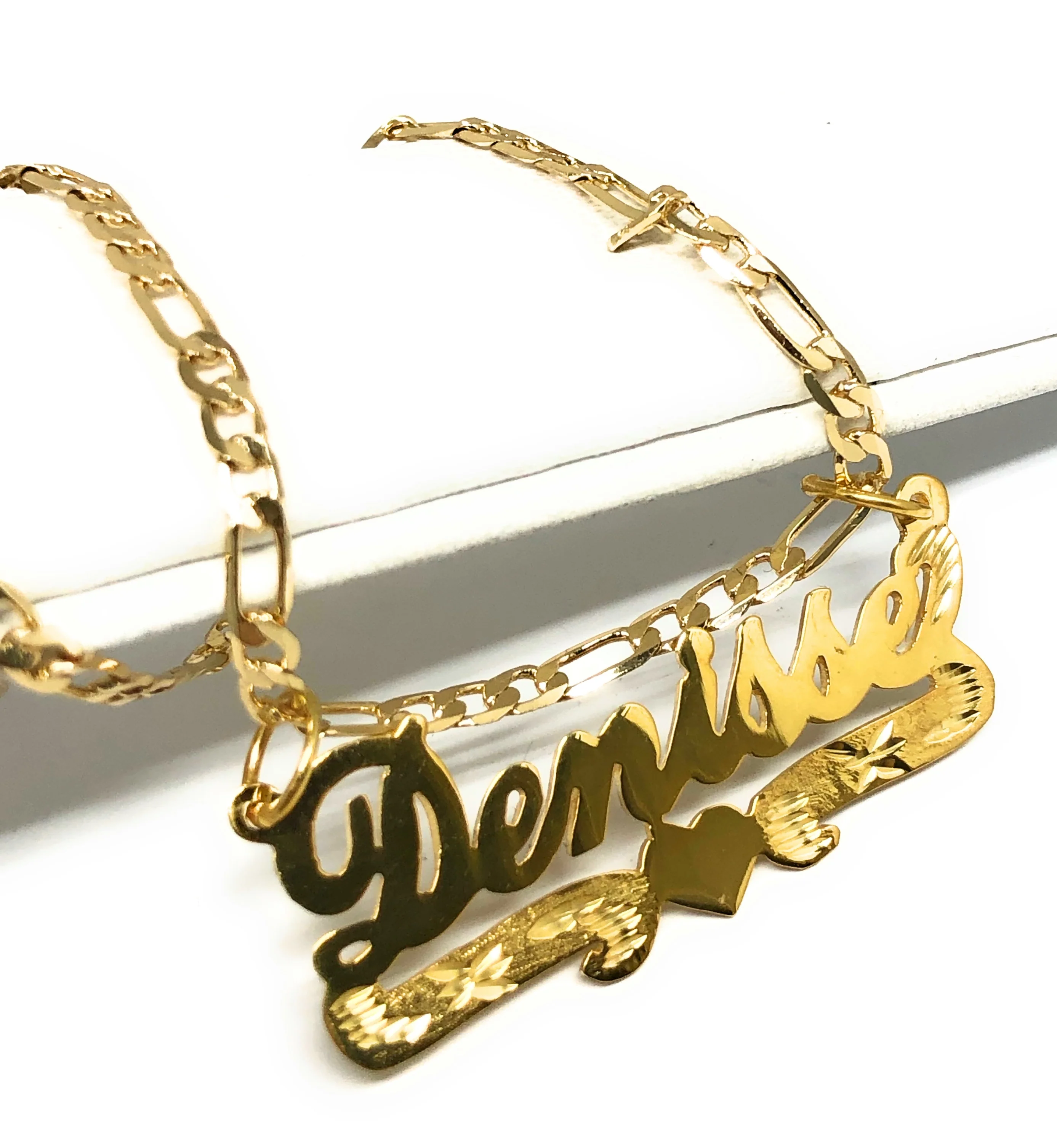 Gold Plated Silver CUSTOMIZED CURSIVE with HEARTS Nameplate Necklace With Chain - Image 3