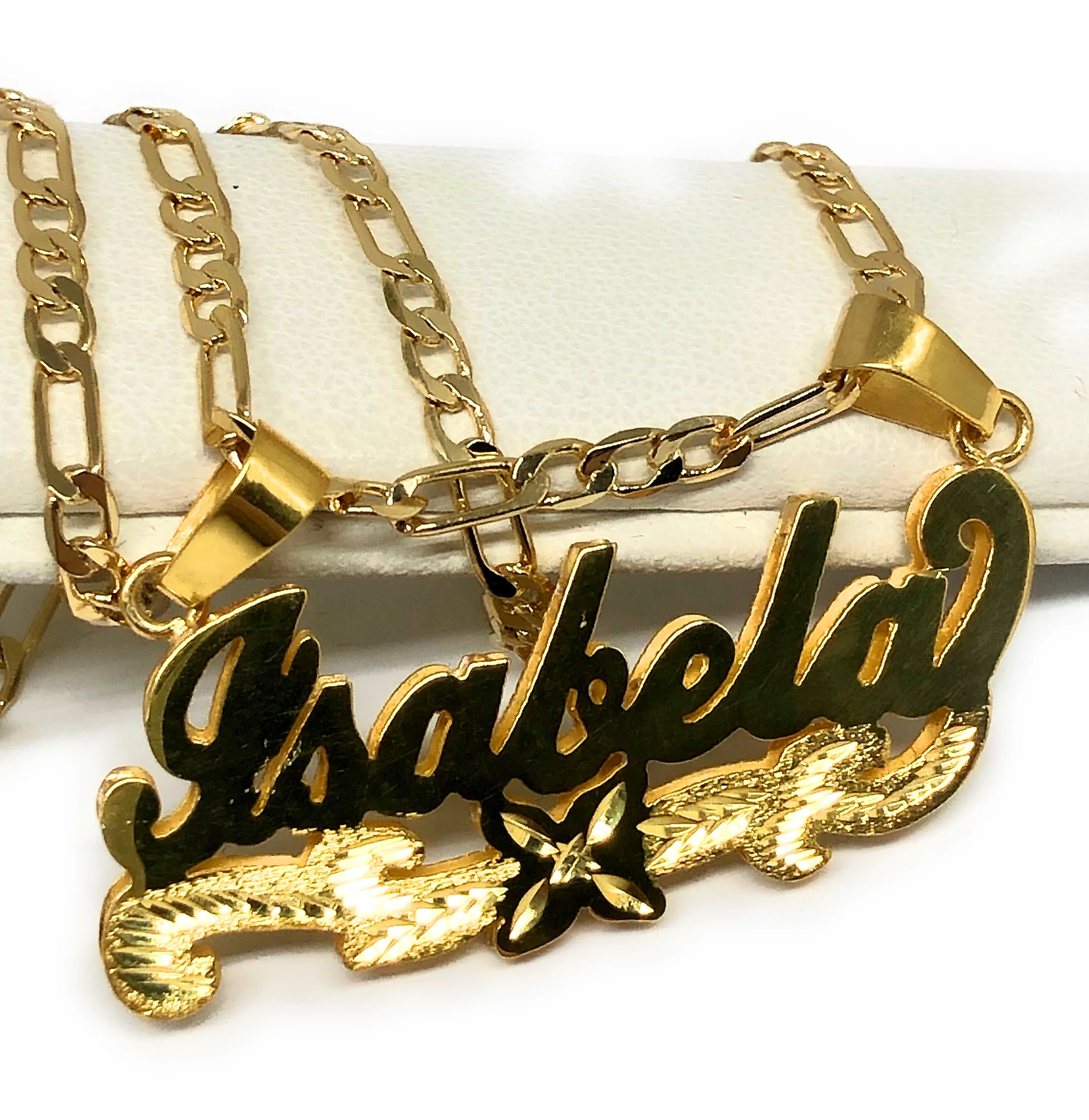 Gold Plated Silver CUSTOMIZED 3D ILLUSION DOUBLE + DIAMOND CUT Nameplate Necklace With Chain - Image 3