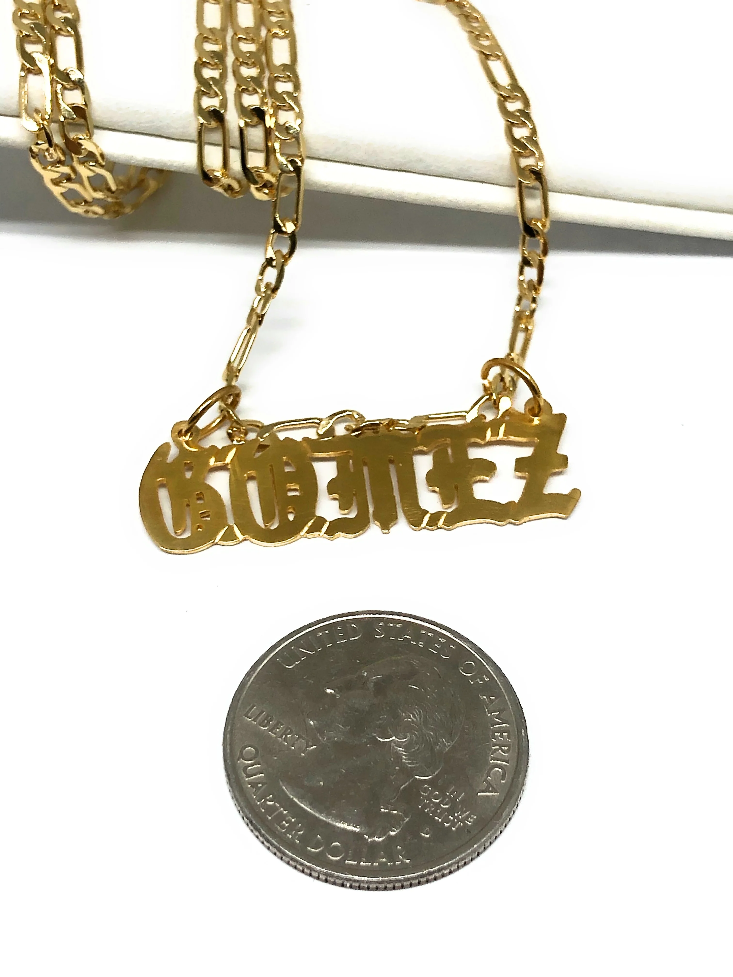Gold Plated Silver CUSTOMIZED OLD ENGLISH Nameplate Necklace With Chain - Image 2