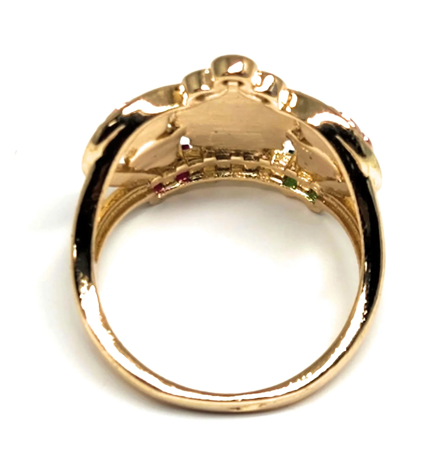 Gold Plated Tri-Color CROWN FLOWER Virgin Mary CZ Ring Virgen Guadalupe Anillo - Image 3