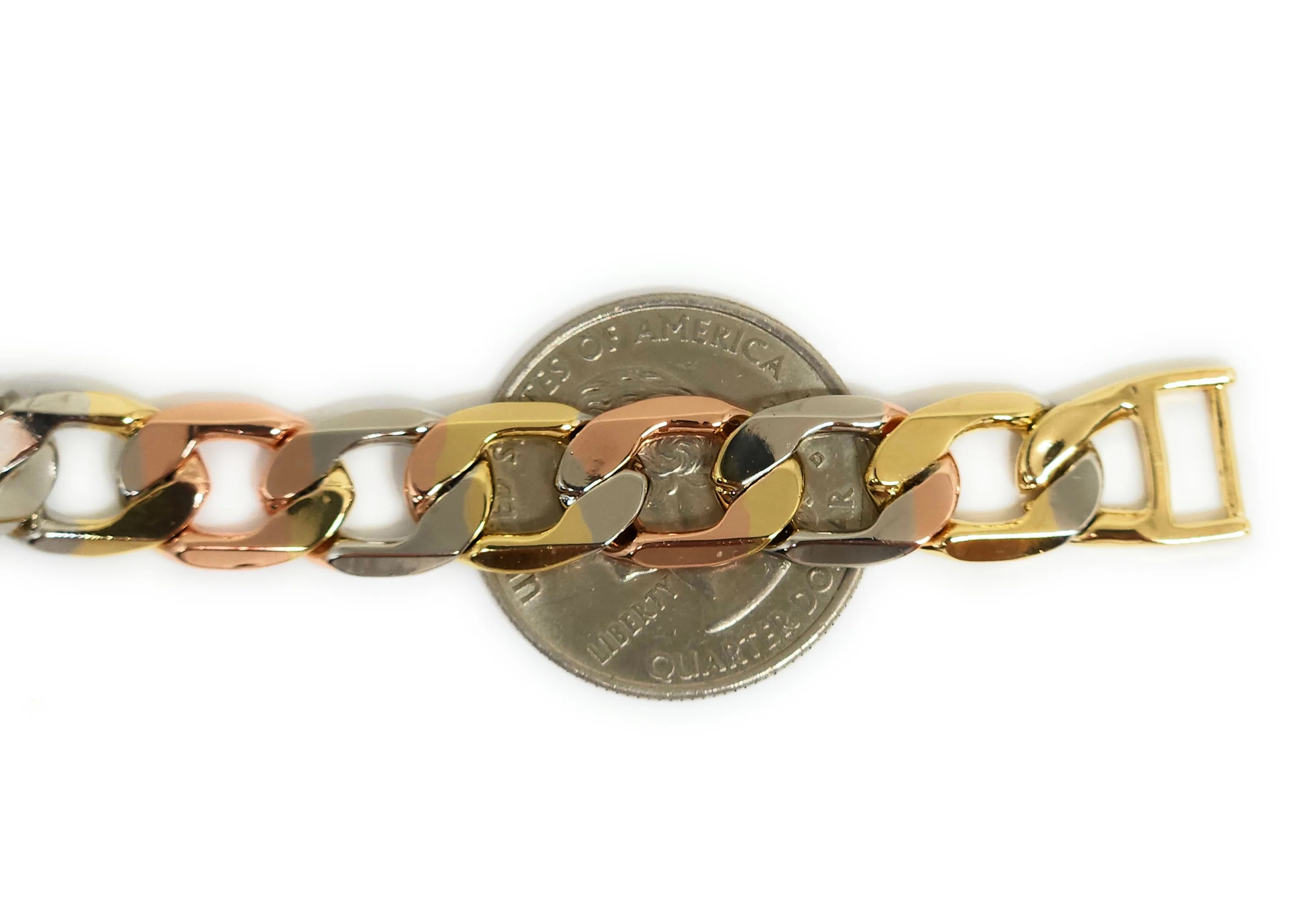 Gold Plated TRI-COLOR CUBAN LINK ID Bracelet 8” 10mm Width Esclava - Image 3