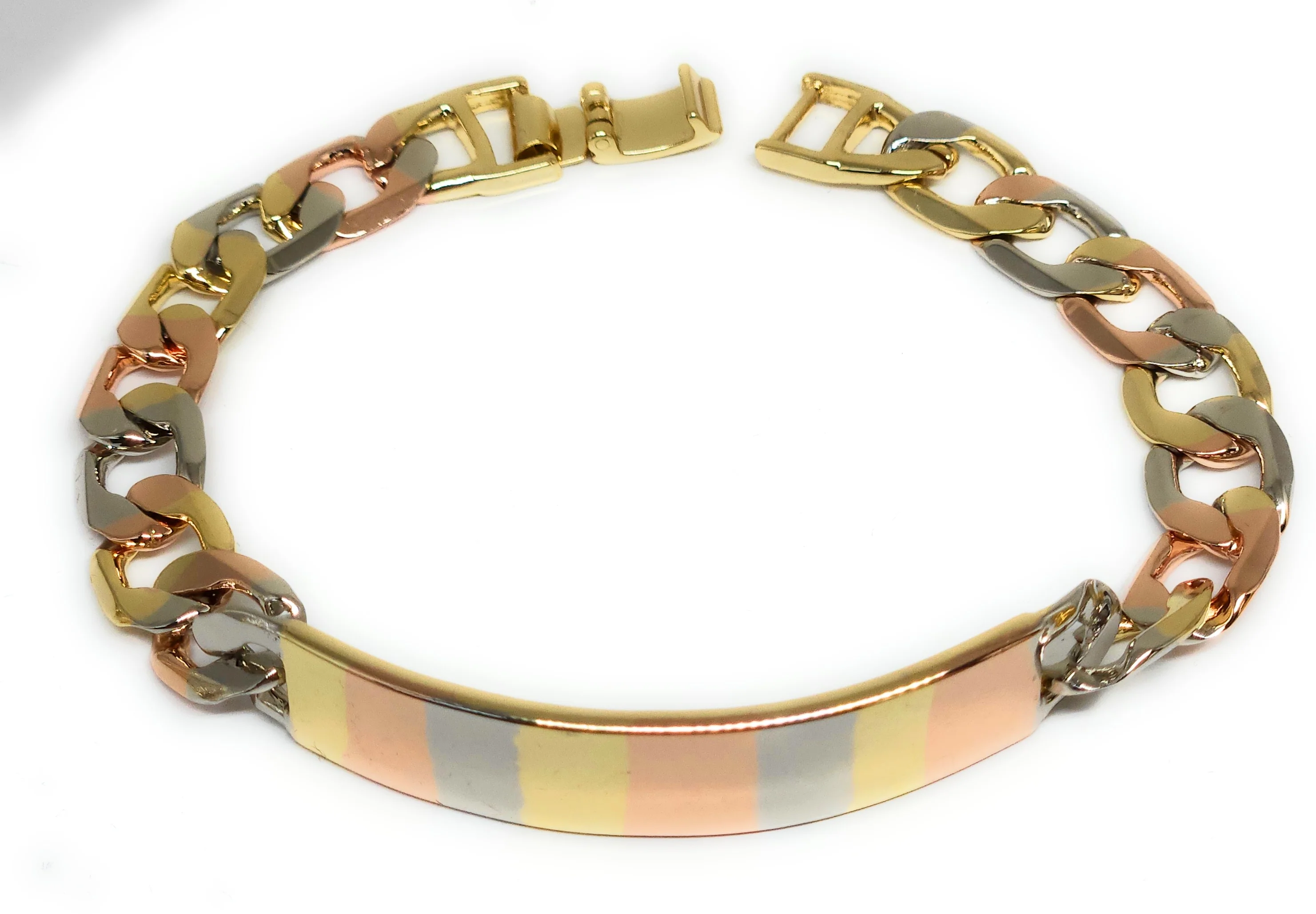 Gold Plated TRI-COLOR CUBAN LINK ID Bracelet 8” 10mm Width Esclava - Image 4