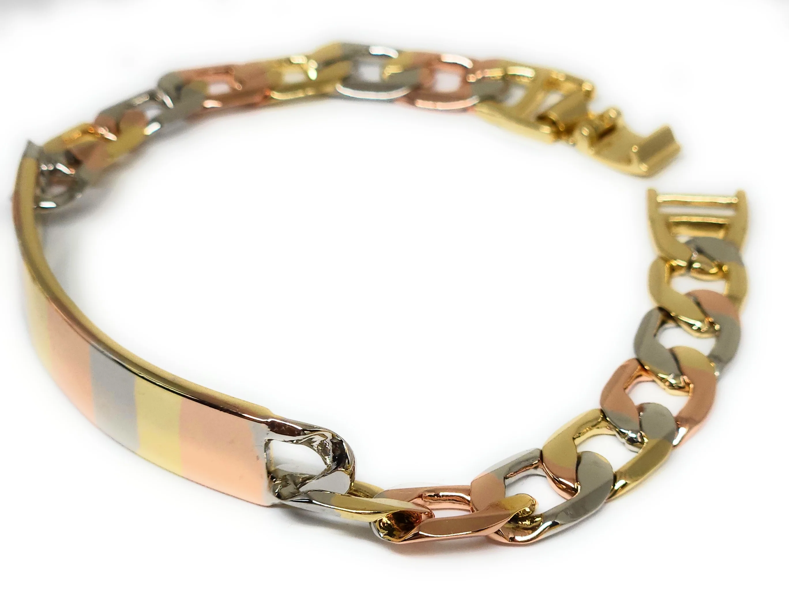 Gold Plated TRI-COLOR CUBAN LINK ID Bracelet 8” 10mm Width Esclava - Image 5