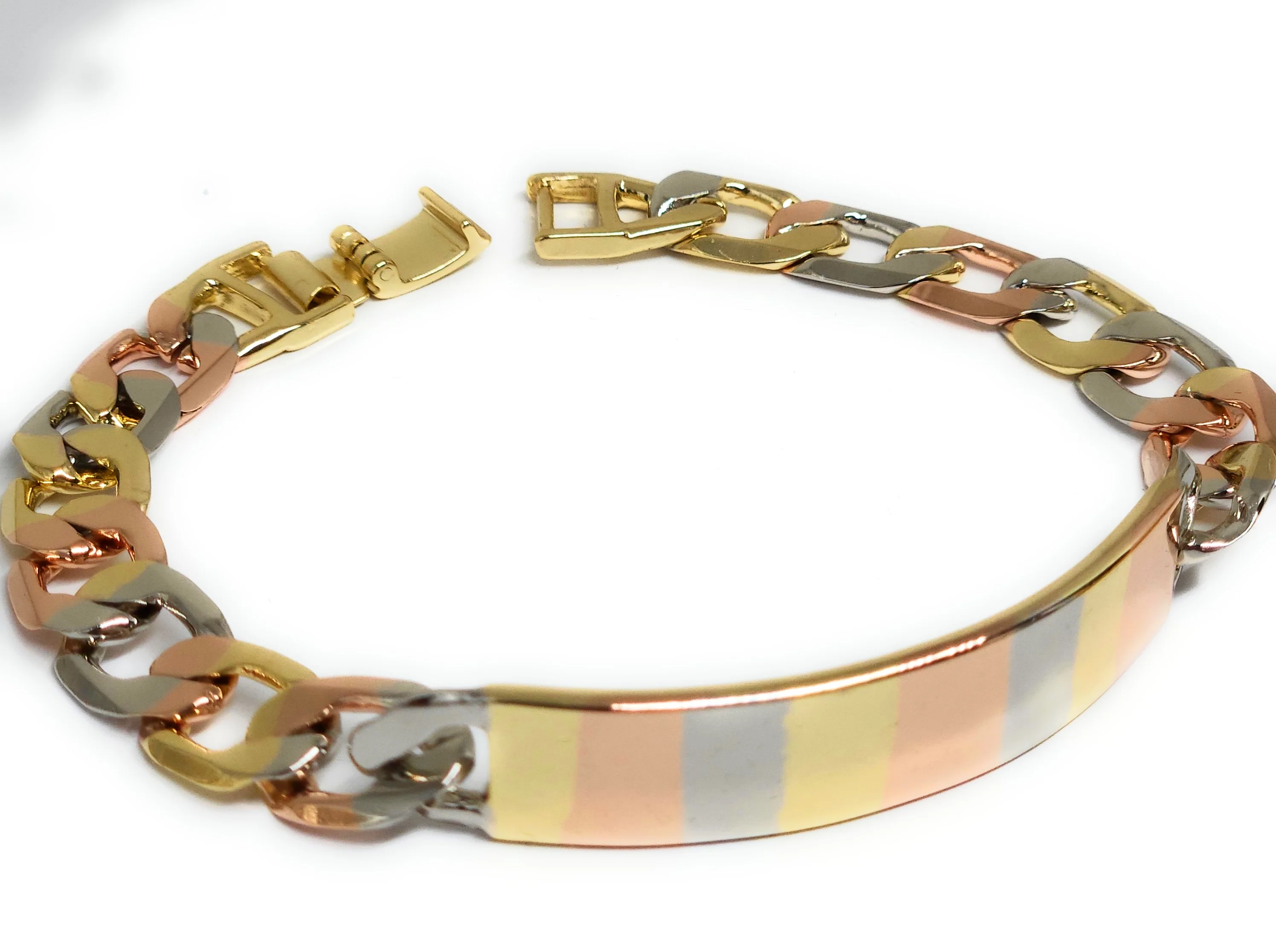 Gold Plated TRI-COLOR CUBAN LINK ID Bracelet 8” 10mm Width Esclava - Image 6